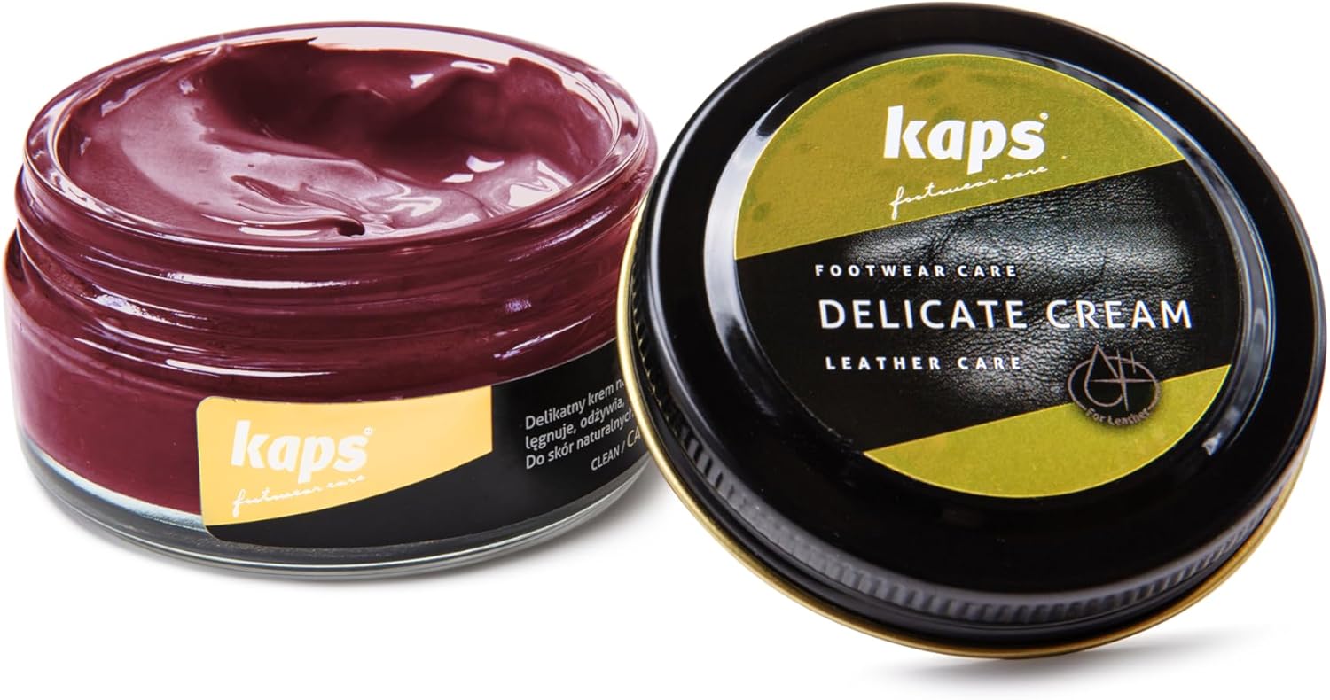 Kaps Leather Shoe Cream - Shoe Care Polish and Colour Conditioner | Refreshes Appearance | For Boots, Handbags, Furniture | Intensive Leather Care and Nourishing | 70 + Shades 50ml