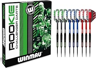 WINMAU Rookie Steeltip Brass Darts Set | Single or Multi Sets | Includes Flights and Shafts (Stems) | Exclusive Darts Booklet | Blue, Red and Green |