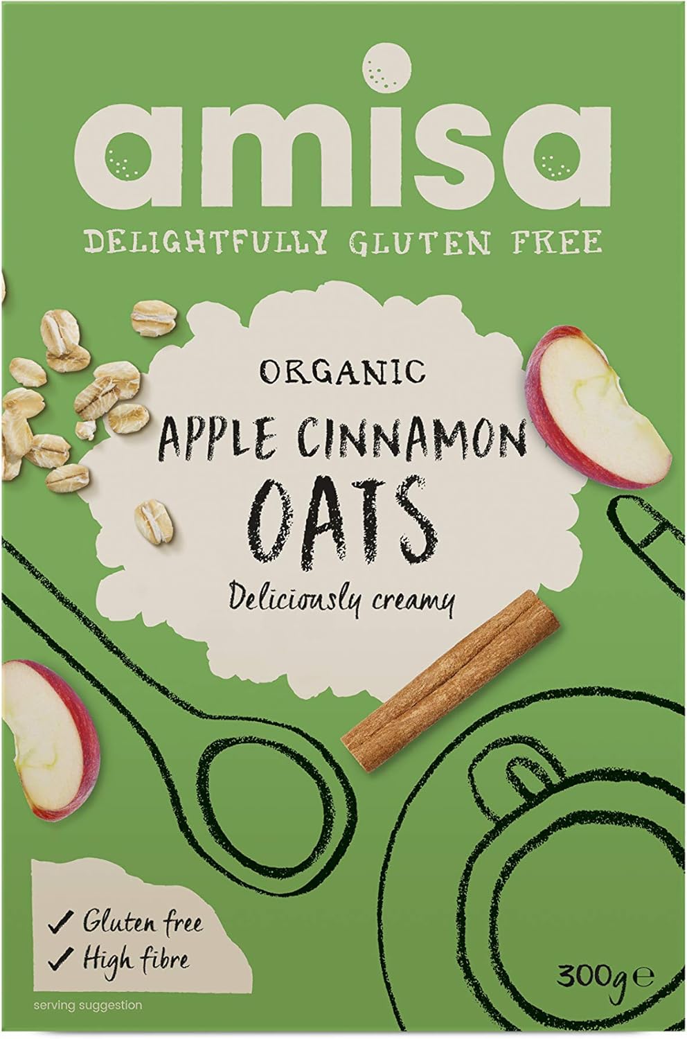 Amisa Organic Pure Oats Apple and Cinnamon Spice, 300 g