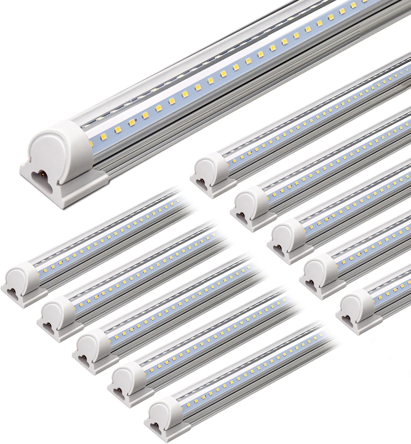 Barrina LED Shop Light, 4FT 40W 5500LM 5000K Daylight White, V Shape, Clear Cover, Linkable with Plug, T8 LED Tube Lights, ETL Listed, 10 Packs