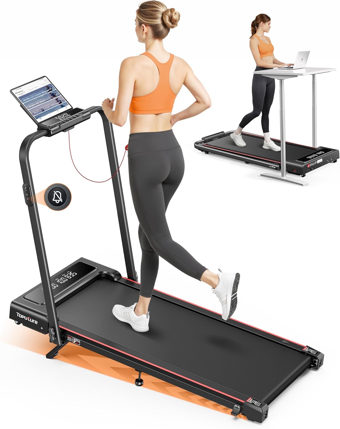 Folding treadmill with 9% Incline, 4 in 1 Treadmills for Home & Office, 12km/h Portable Compact Treadmills, 2.5HP Under Desk Treadmill, Mute Magnetic Remote, App & LED Display, No Assembly
