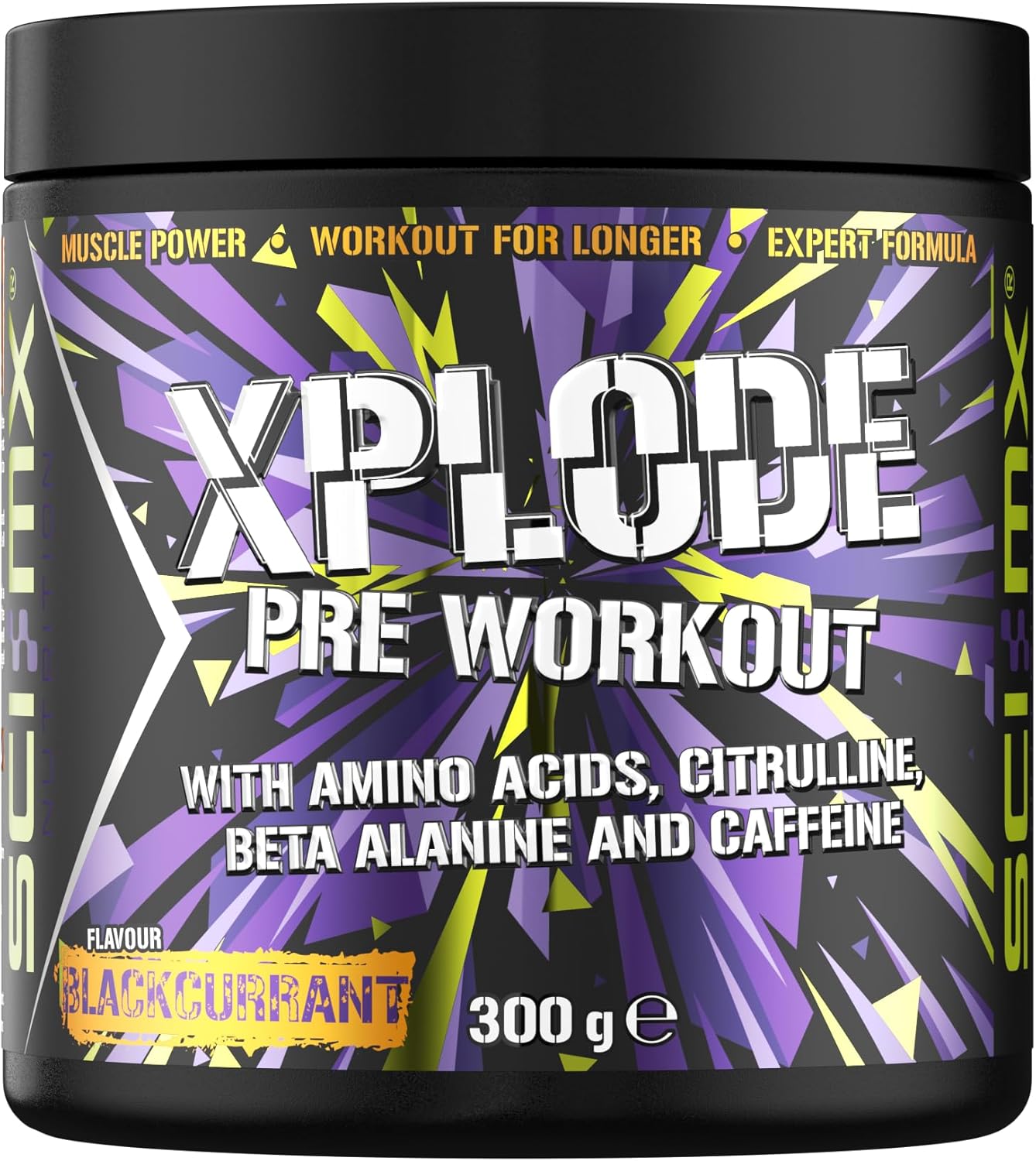 SCI-MX - X-PLODE Pre-Workout - 300g - Blackcurrant Flavour - 250mg Caffeine, 6g Citrulline Malate, 3.2g Beta Alanine / serving - Suitable for Vegetarians + Vegans