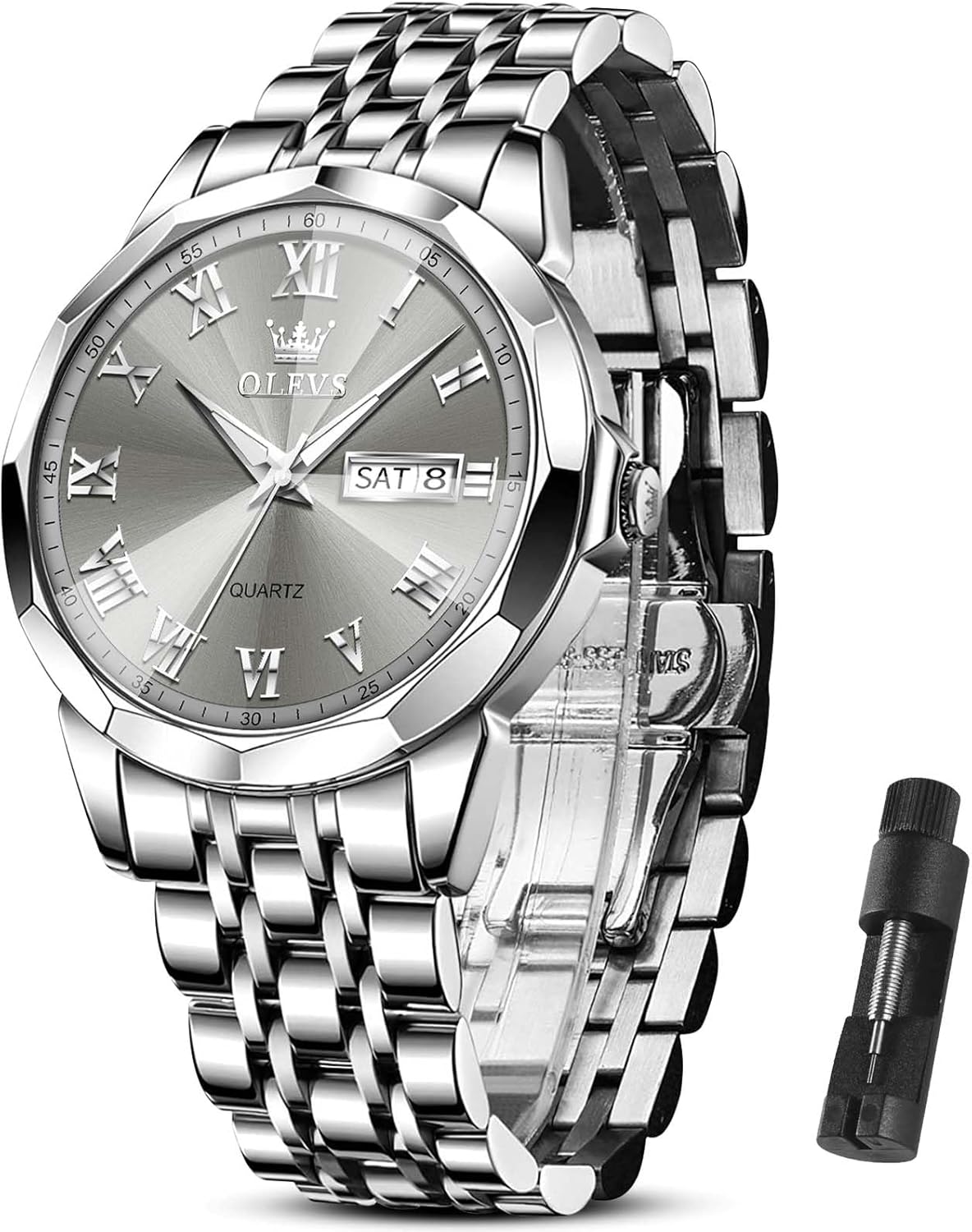 OLEVS Watch Men Luxury Watches for Men （Silver/Gold/Blue/Black）(Diamond/Roman Numeral/Arabic Numeral) Dial Watches Stainless Steel Watch Date Waterproof Dress Casual Reloj