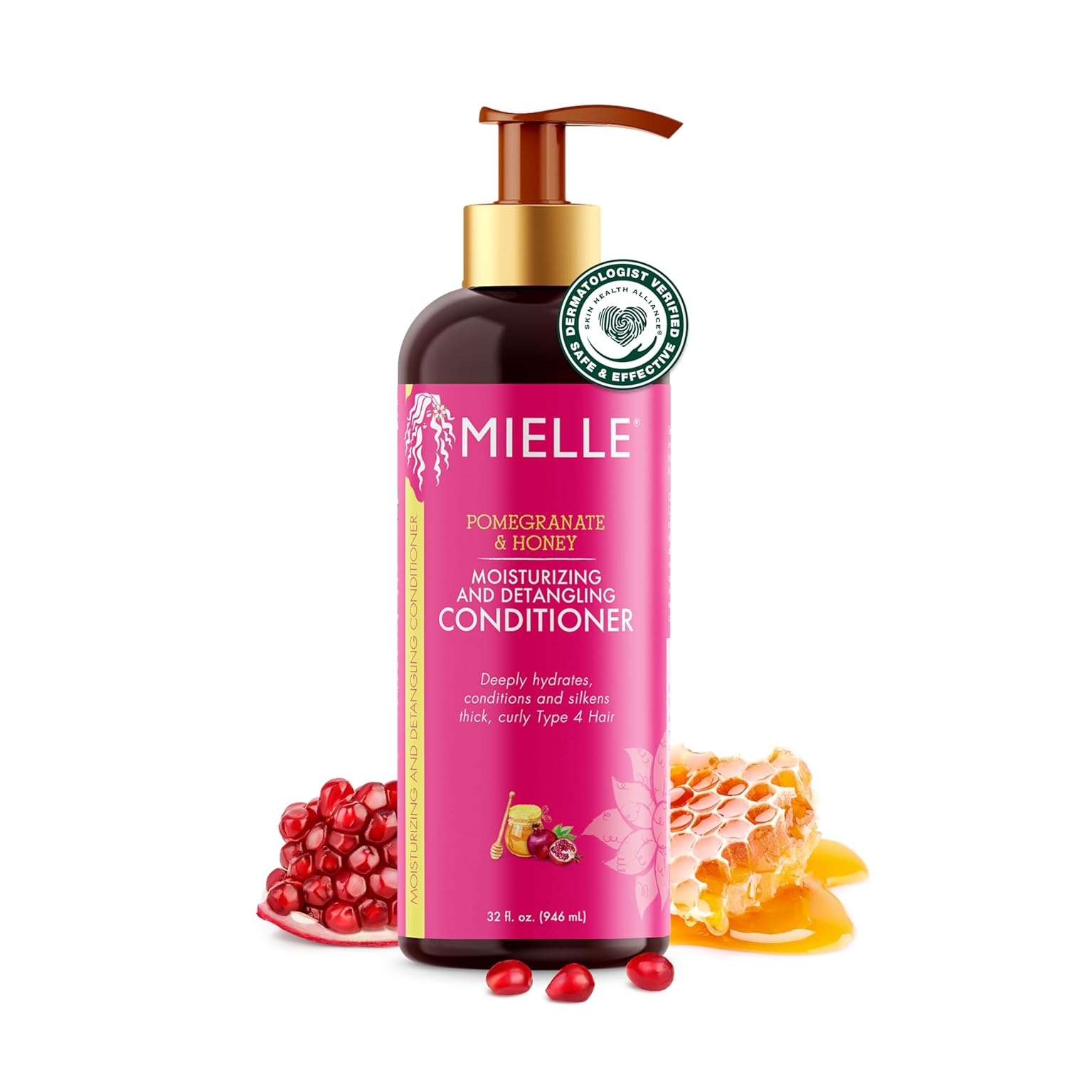 Mielle Organics Pomegranate & Honey Moisturizing and Detangling Conditioner, Hydrating & Moisturizer For Dry, Damaged, & Frizzy Hair, Treatment For Thick Curly Wavy Hair Type 4 Hair, 32-Fluid Ounces