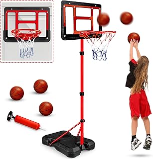 GMAOPHY Kids Basketball Hoop with Stand, Adjustable Basketball Set, Toddler Basketball Toys for Boys Age 3 4 5 6 7 8, Indoor Outdoor Backyard Sport Game Gifts