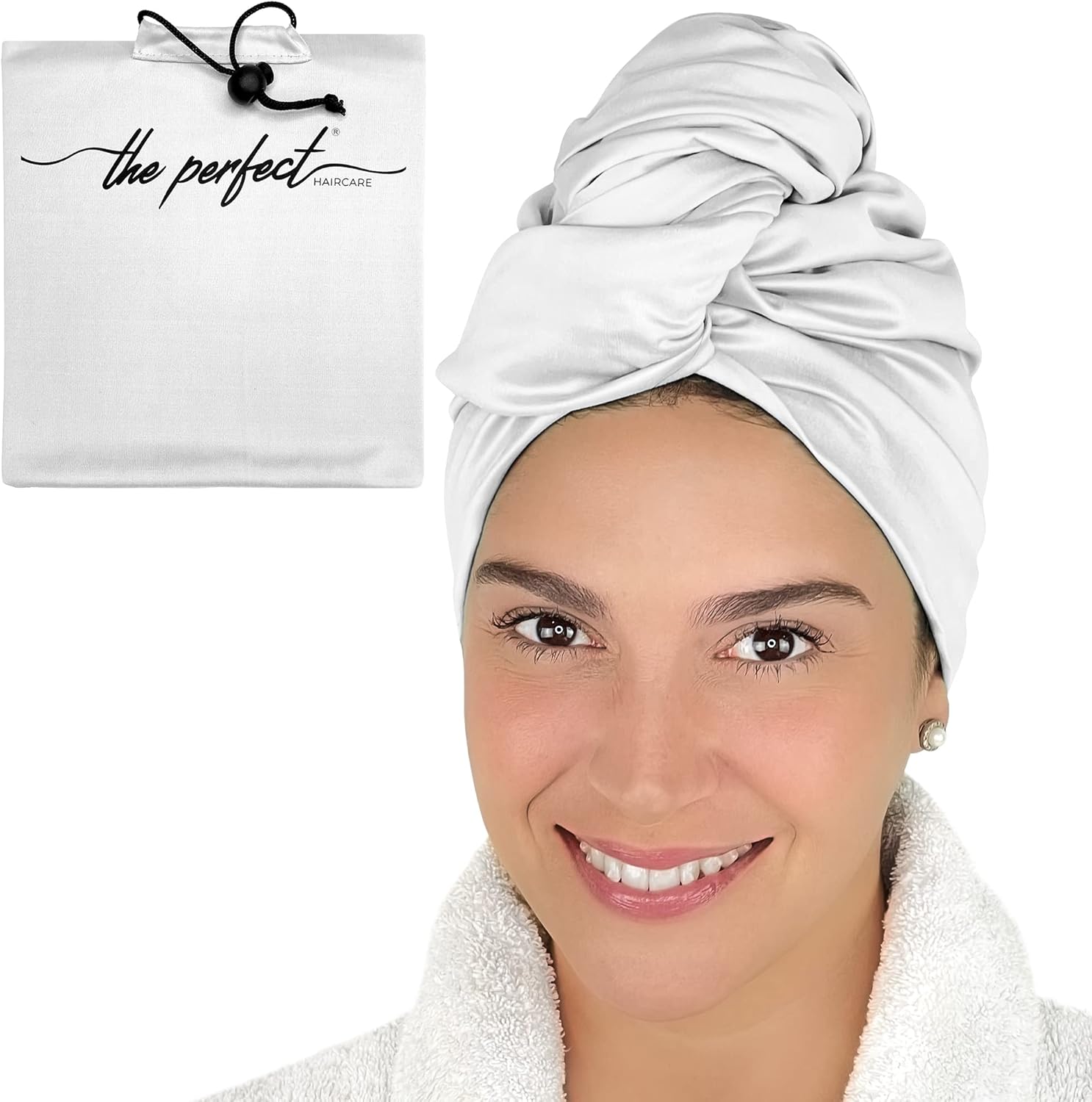 THE PERFECT HAIRCARE Microfibre Hair Towel Wrap for Women - Absorbent Quick Drying Turban for Curly and Long Hair for Girls and Kids - Anti Frizz (White)