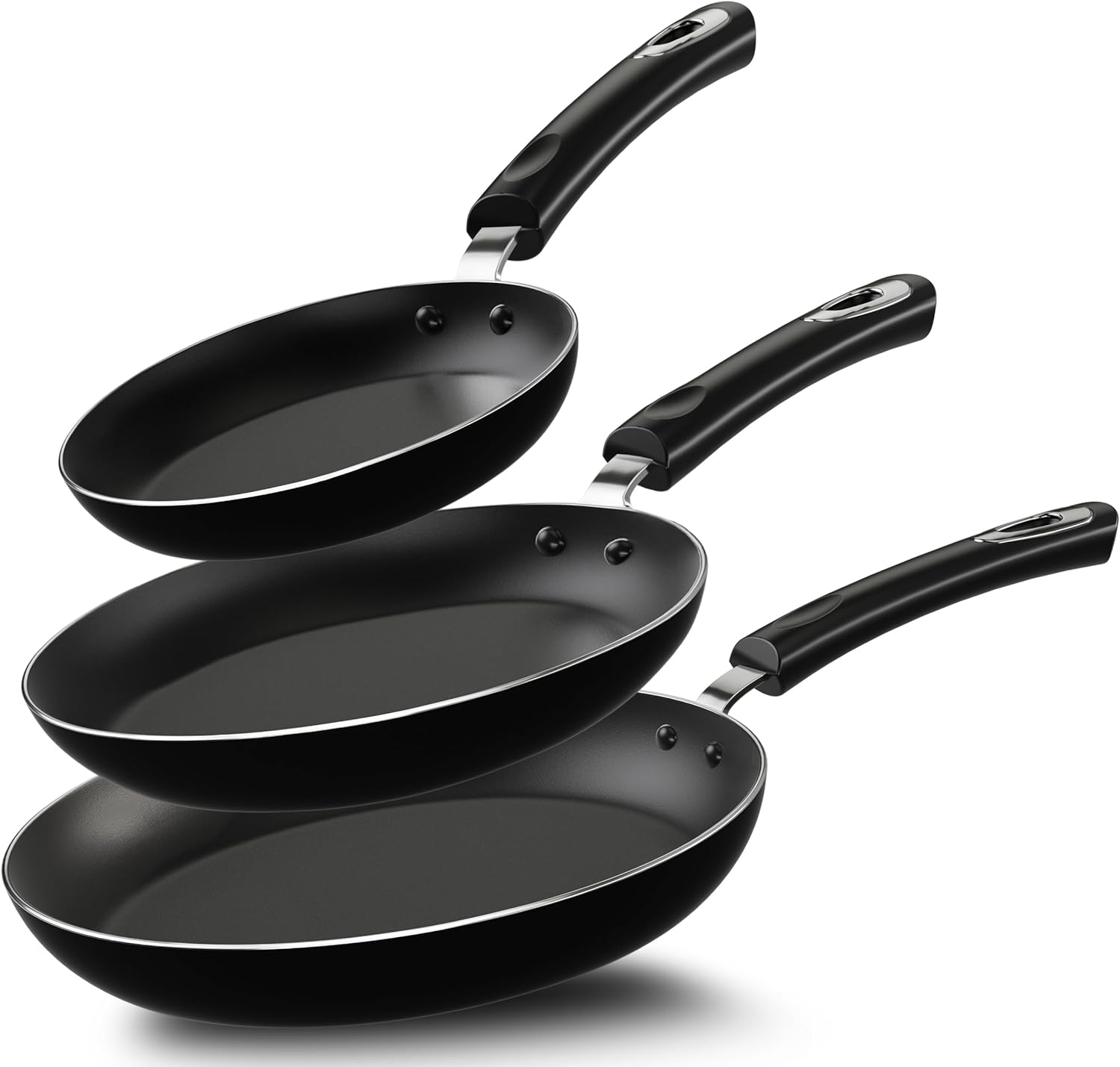 KICHLY Induction Hob Pan Sets Non Stick, 3 Pcs Fryingpans, Professional Chefs Kitchen Cookware, 20cm, 24cm, and 28cm (Black, 1 Pack of 3)