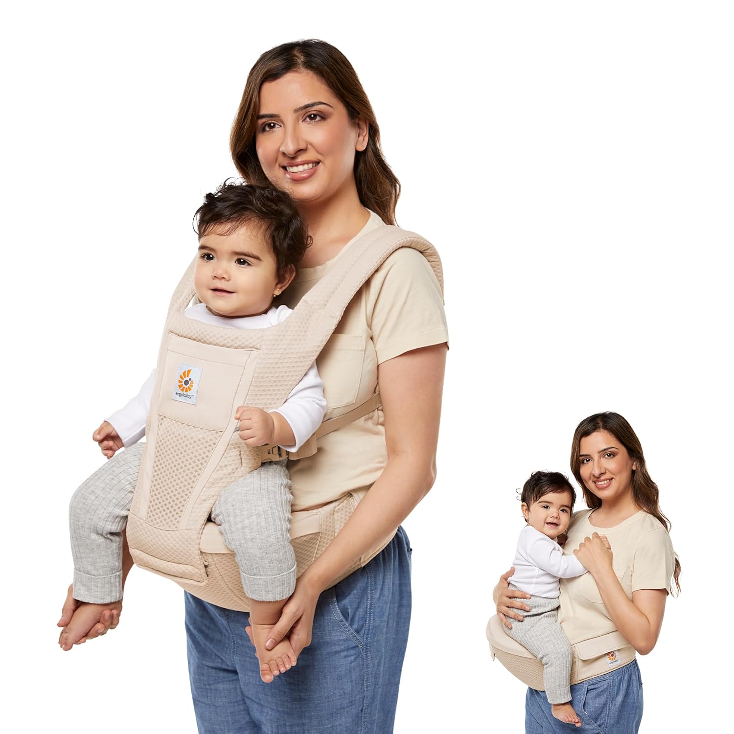 Ergobaby Alta Hip Seat All-Position Breathable Mesh Hip Seat & Carrier, Natural Beige