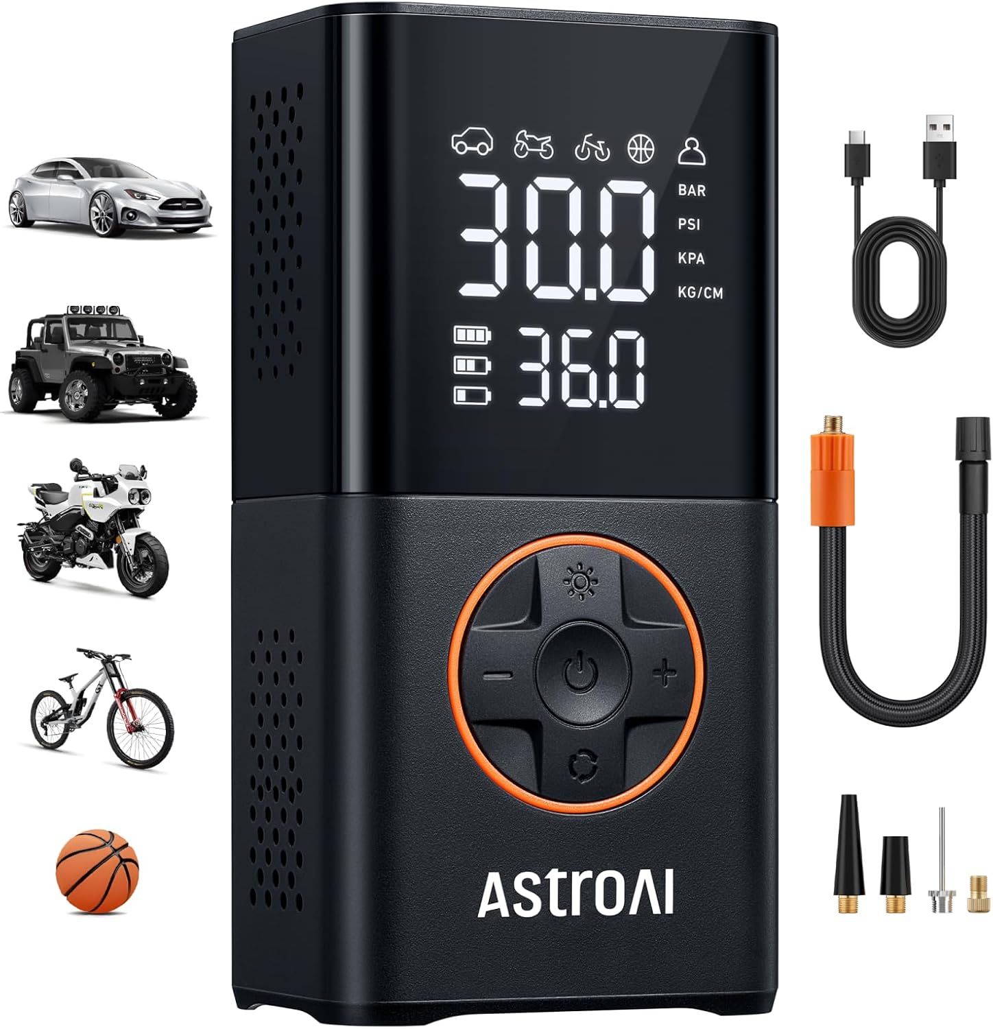 AstroAI L7 Tire Inflator Portable Air Compressor Cordless Mini Bike Pump with Digital Dual Values Display, 150 PSI Car Tires Air Pump with LED Lights&Pressure Gauge for Auto, Motorcycles, Bikes, Balls