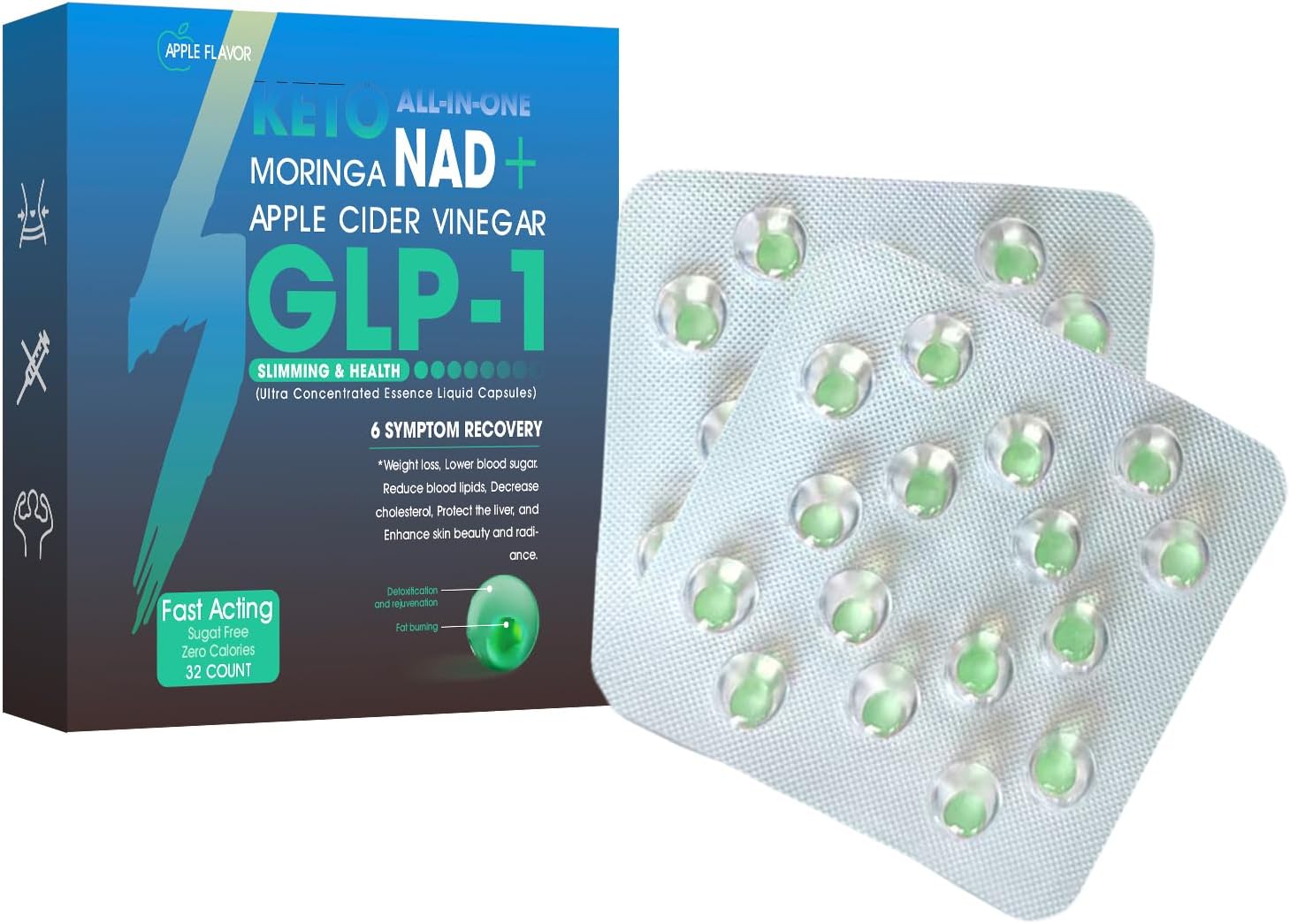 Glp-1 Ultra Concentrated Essence Liquid Pearls, glp1 Weight Loss Capsules, GLP1 Liquid, glp-1 Liquids Beads, Natural Ingredients, Firming Skin, Suitable for All Body Types(32Pcs/Box)