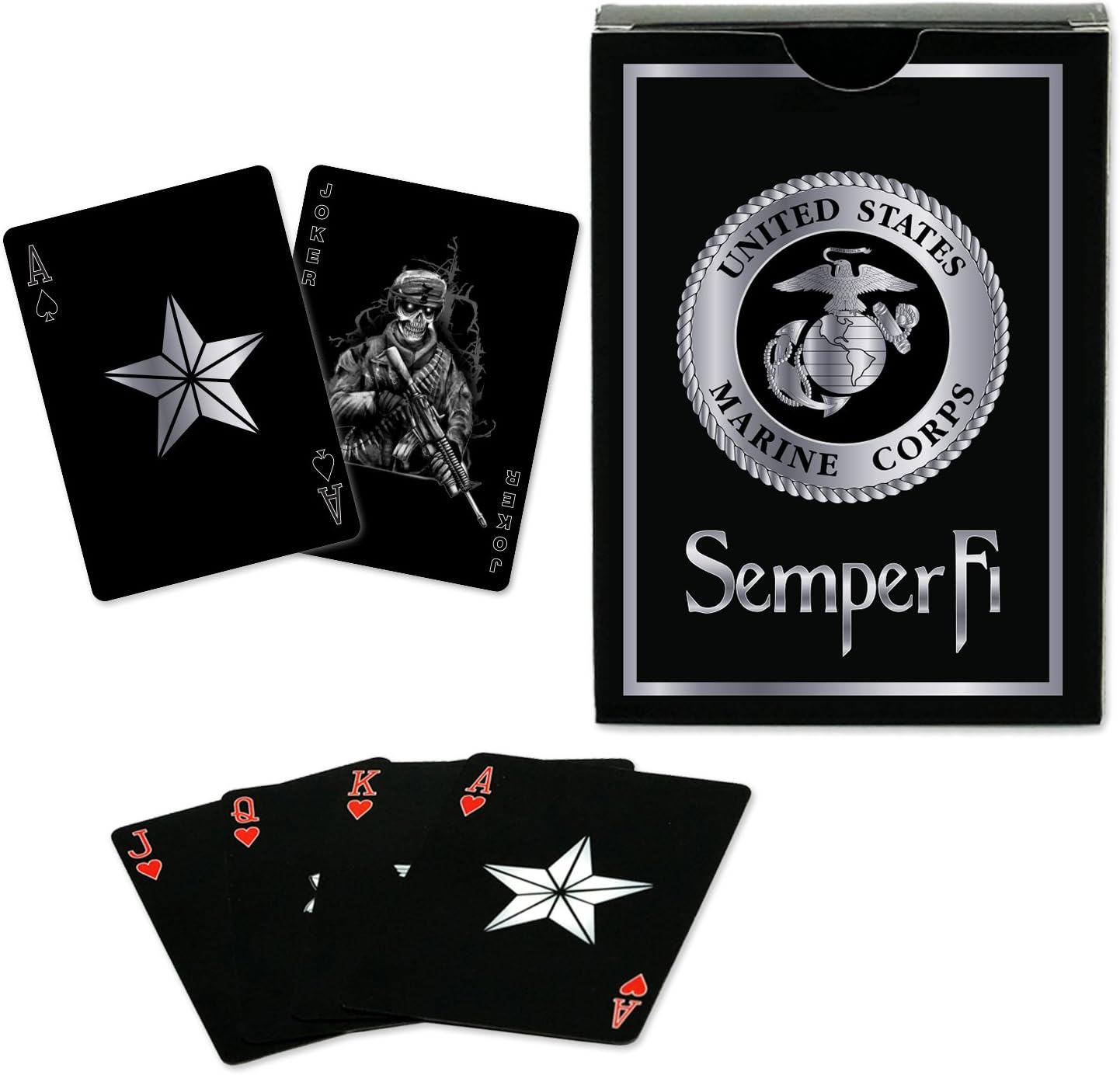 USMC Black & Silver Foil Metallic Marine Corps Playing Cards