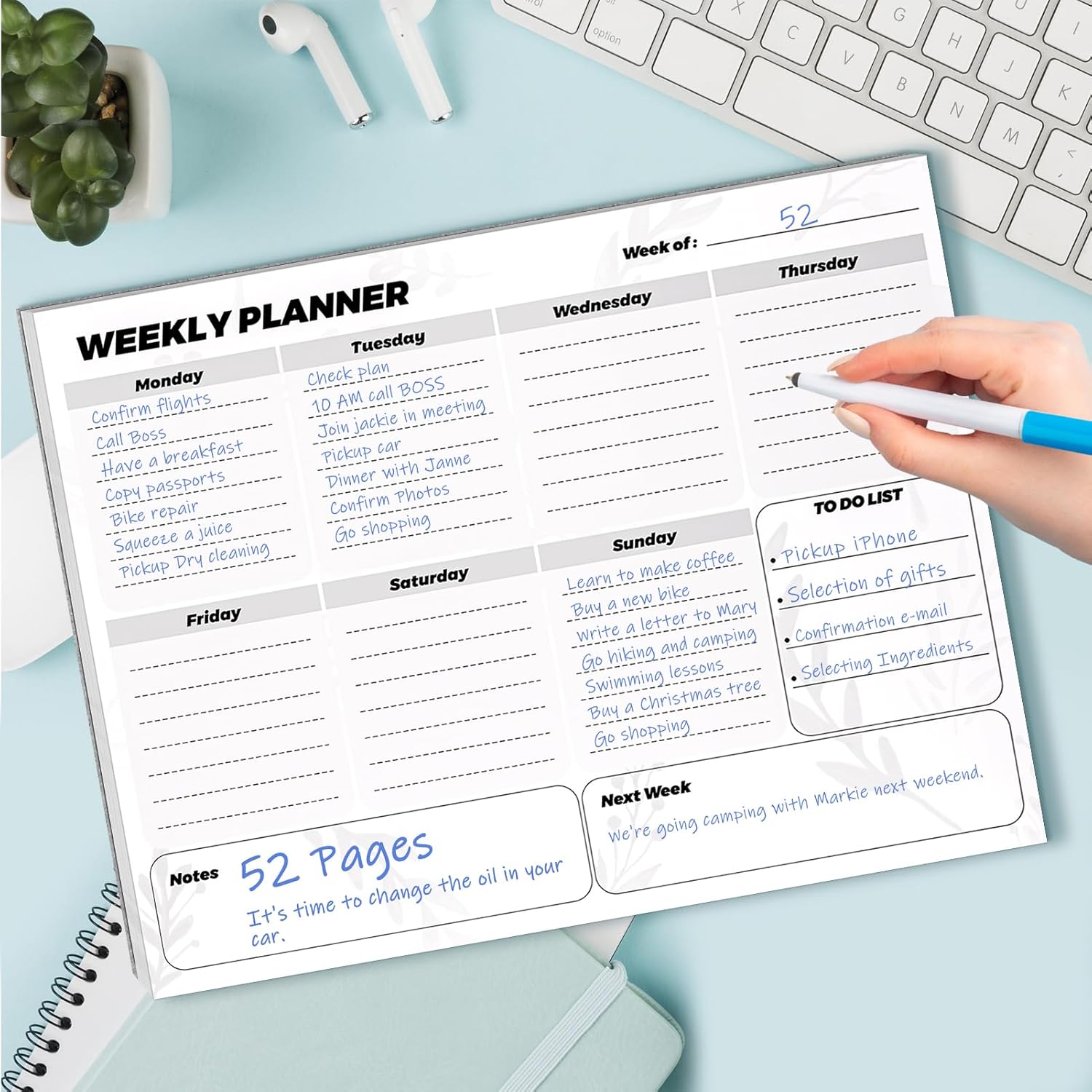 CreGear To Do List Notepad, Weekly Desk Planner Notepad with 52 Page Task Tear-Off Daily Planning Pad, 100gsm Paper, Desk Notebook to Organize Home Office, 8.5" x 11"