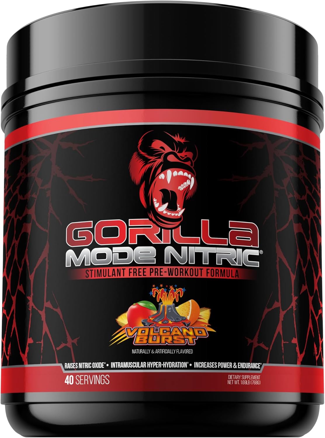 Gorilla Mind - Gorilla Mode Nitric Upgraded Stimulant Free Pre-Workout – Best Tasting and Most Effective Stimulant Free Pre-Workout/Massive Pumps · Vasodilation · Power / 768 Grams (Volcano Burst)
