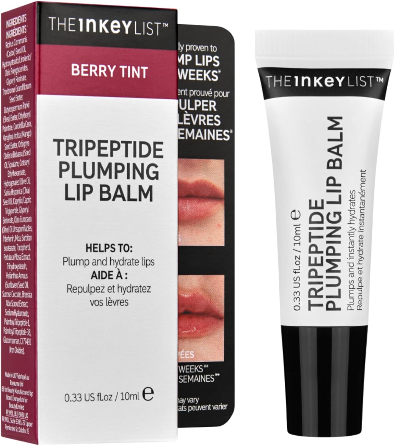 The Inkey List Tripeptide Plumping Lip Balm 10ml, Clinically Proven Plumping Tinted Lip Care, Hydrates Dry Cracked Lips, Vegan & Cruelty Free, Berry Tint