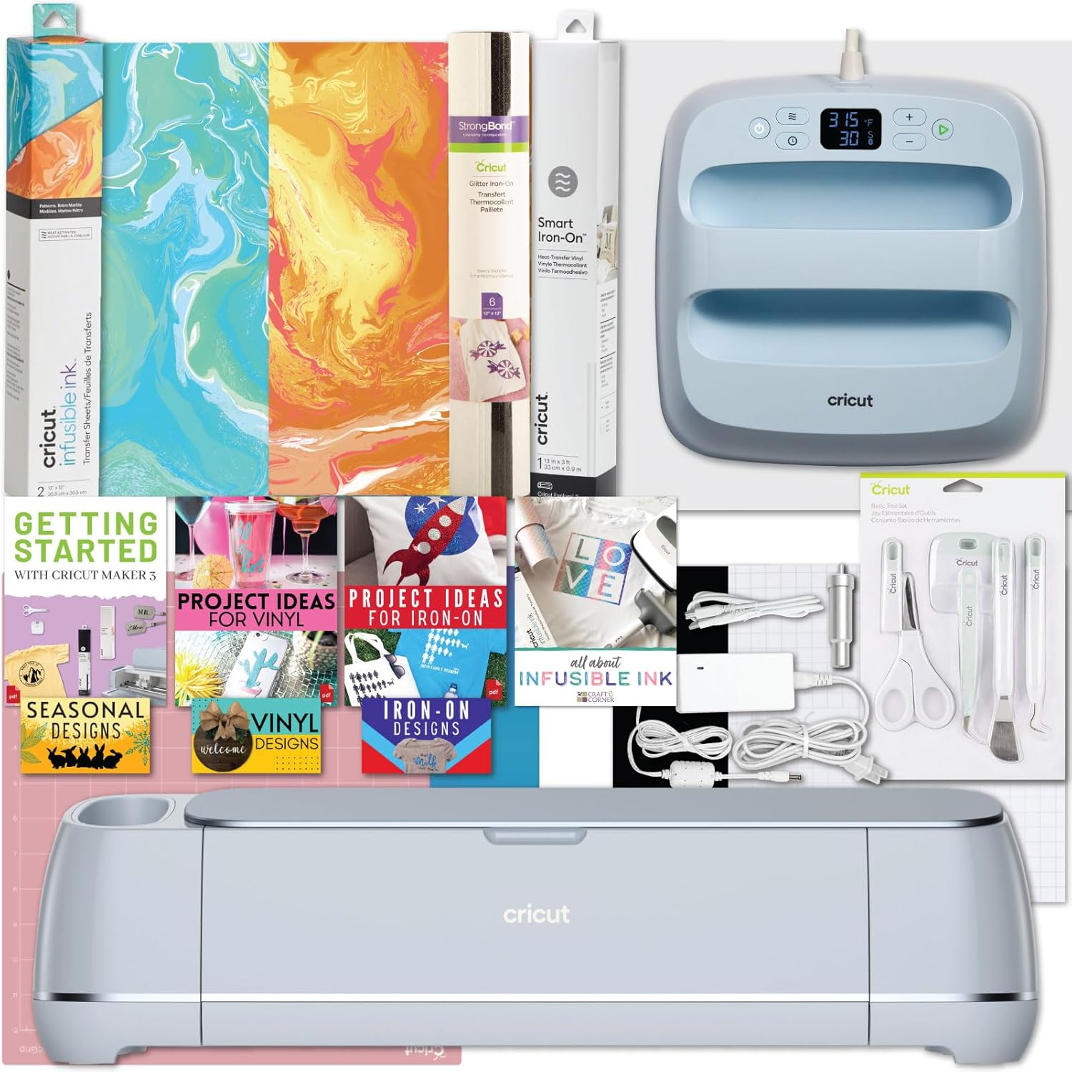 Cricut Maker 3 and Easy Press 3 Machine Combo Bundle DIY Cutting Machine with Easy Press Heat Press Machine (9 in x 9 in) Ideal for Custom T-Shirts, Totes, Bags, Pillows DIY Projects Sublimation