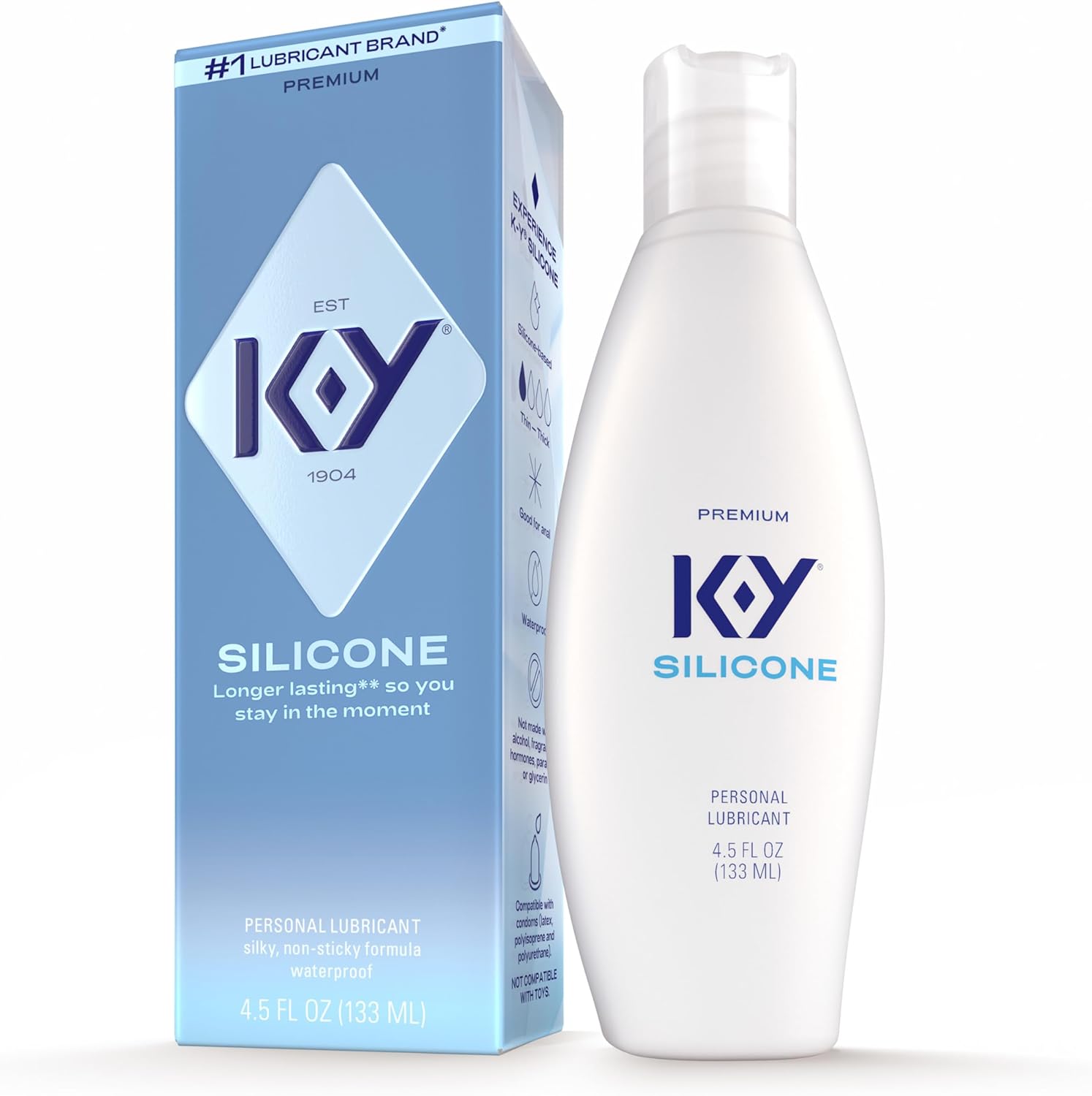 K-Y True Feel Silicone Based Premium Personal Lubricant, Safe to Use with Natural Rubber Latex Condoms, 4.5 oz (Packaging May Vary)