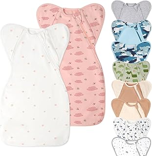 Swaddle Blanket Sleep Sack with Arms Up Design 2 Packs, Hands Up Sleeping Sack 3-Way Transitions to Arms-Free Wearable Sleeping Bag for Newborn Baby Boys Girls Snug Fit Calms Startle Reflex