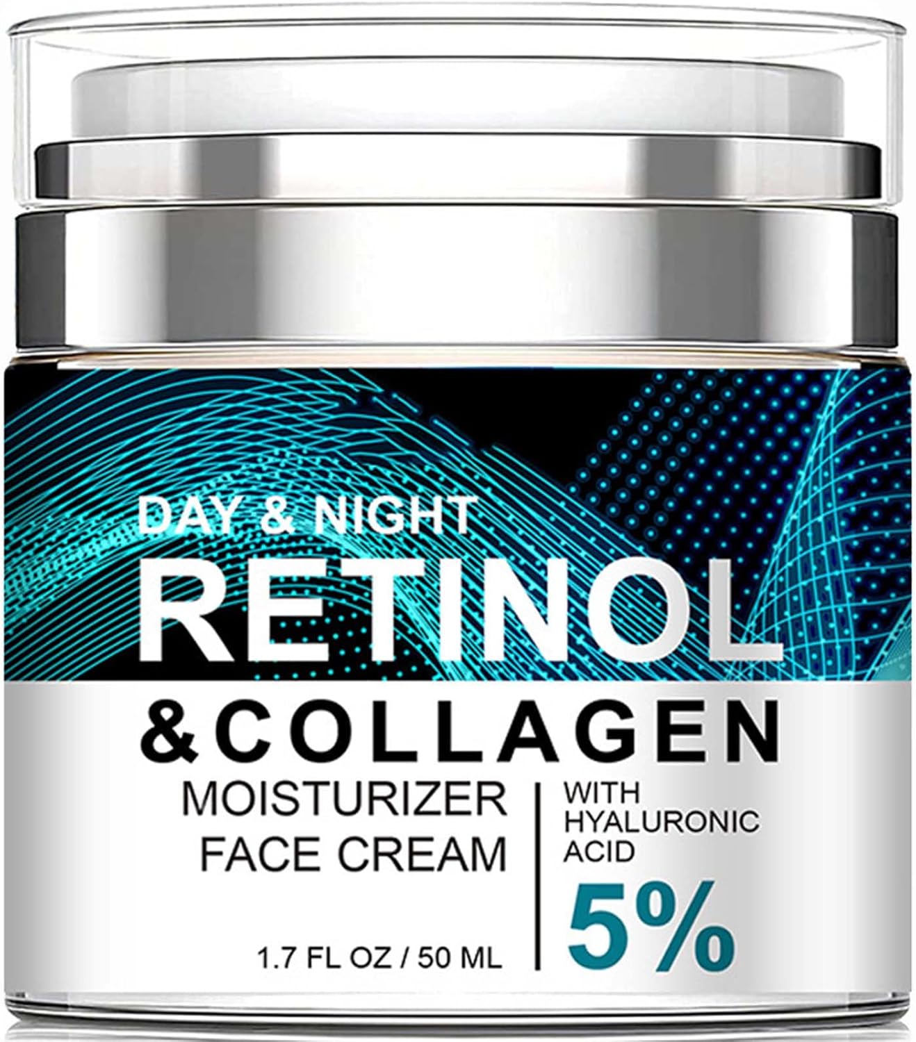 Retinol Cream Anti Wrinkle Face Cream, Anti Aging Collagen Cream, with 5% Hyaluronic Acid, Reduces Wrinkles, 24 hr Skincare for Most Skin Types - 50ml