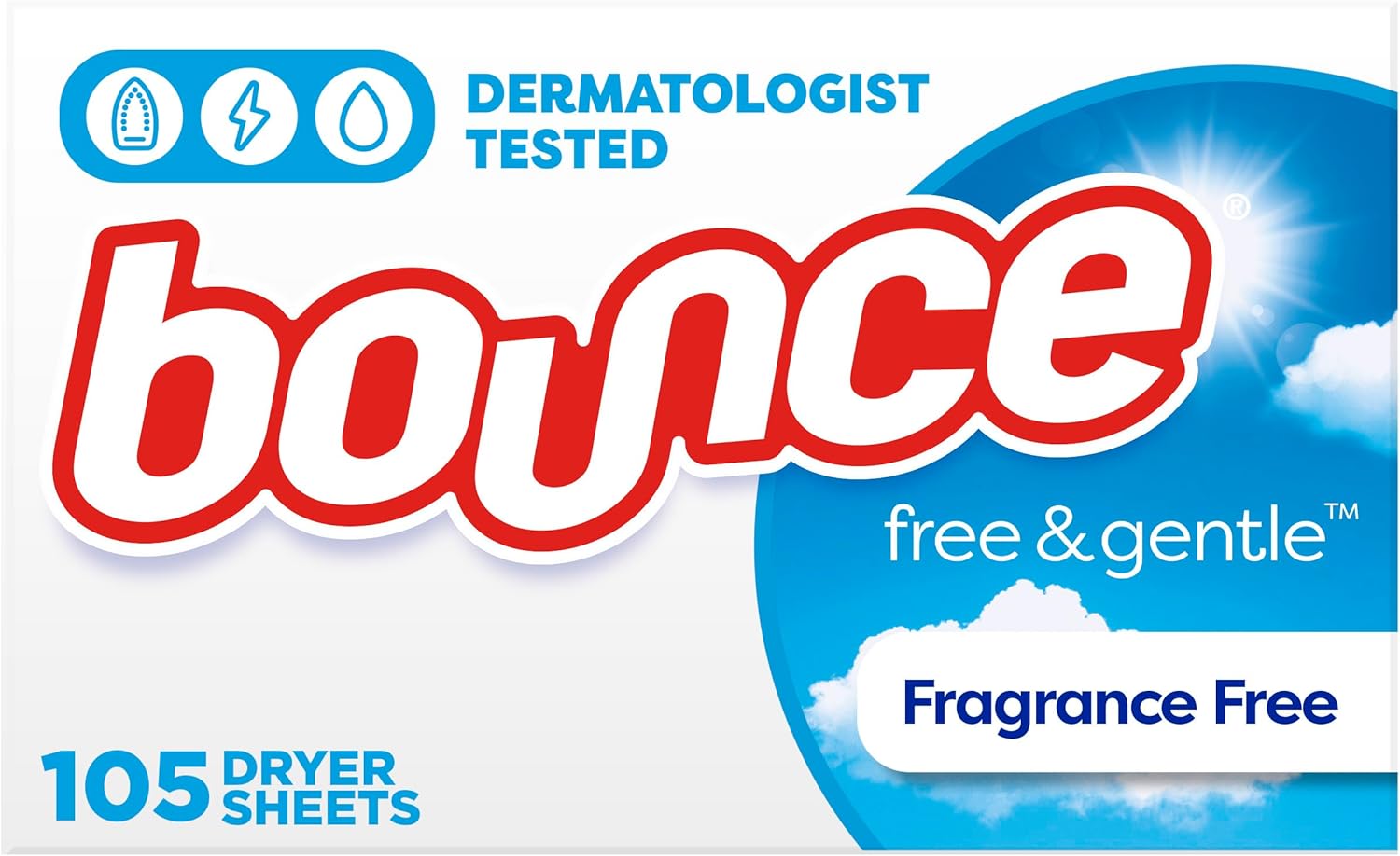 Bounce Fabric Softener Dryer Sheets, Free and Gentle, 105 Count