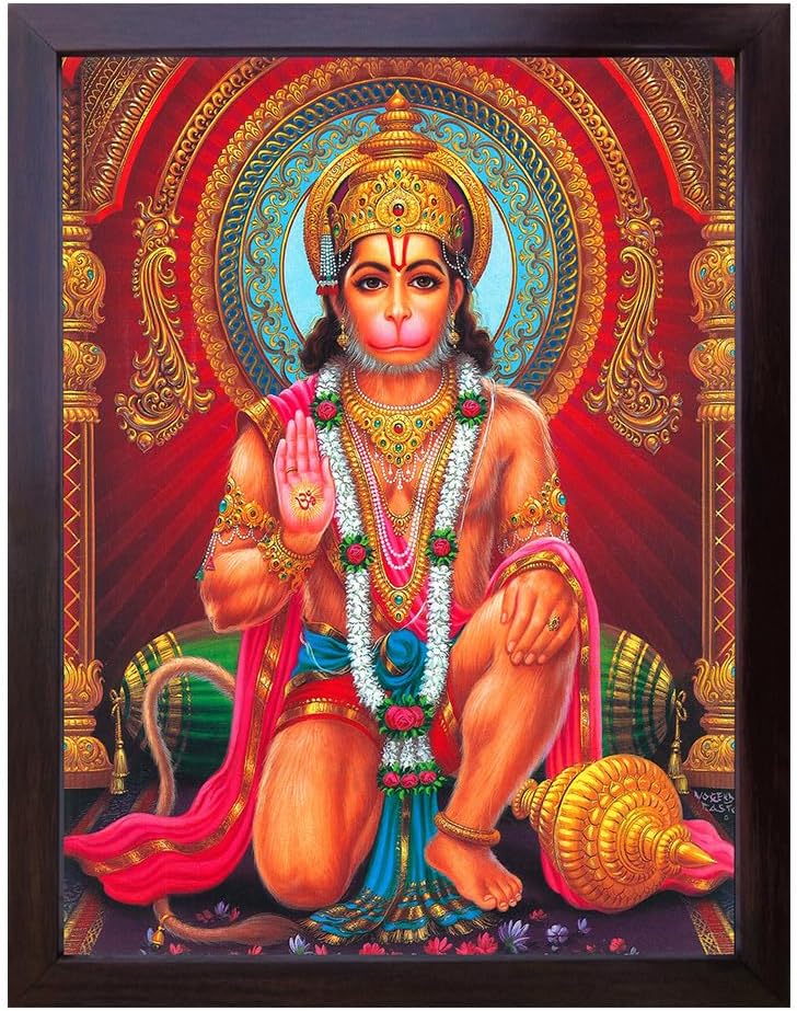 SANVIKA Hanumna in Various Posture During Ram Banvas, a Holy Hindu Religious Poster Painting with Frame for Worship Purpose (220-2) (220-11)