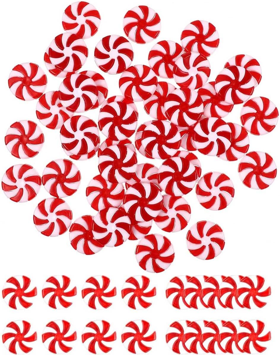 50pcs Christmas Candies Decor Lollipop Christmas Tree Hanging Ornaments Peppermint Decorations Acrylic Candy Cane DIY Pendants for Xmas Home Candy Party Holiday Decoration 25mm