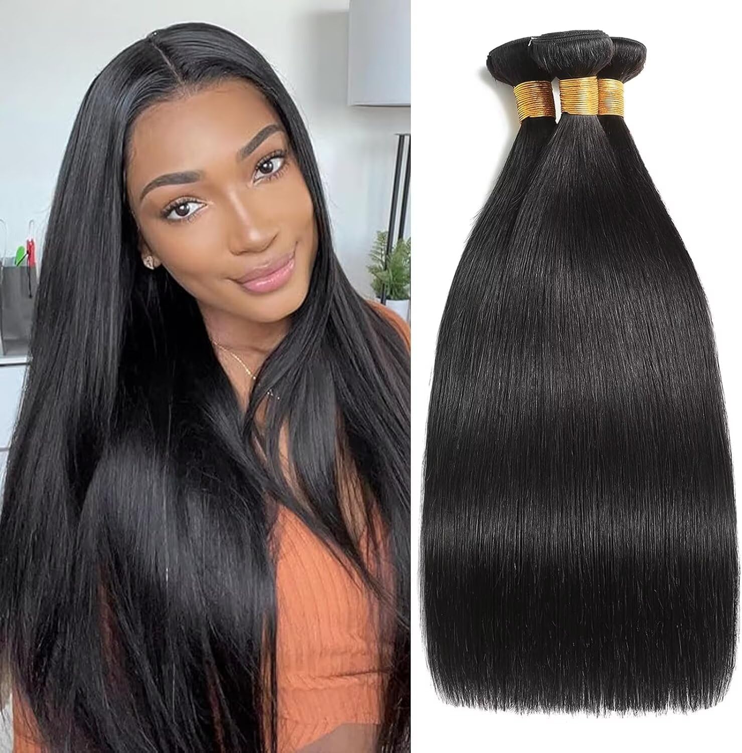 Brazilian Straight Bundles Human Hair Bundles 12A Grade 100% Unprocessed Virgin Human Hair Weave Extensions Natural Color (14 16 18) inches