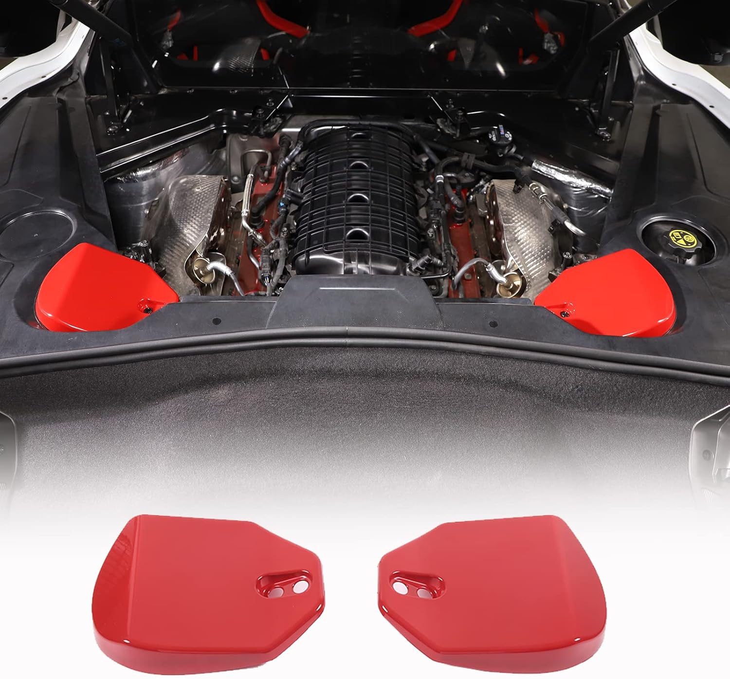 Rear Strut Tower Cover Compatible with Chevrolet Corvette C8 Stingray 2020-2024, ABS Engine Bay Rear Shock Absorbing Tower Protection Panel Cover Trim Accessories, 2PCS (Red)