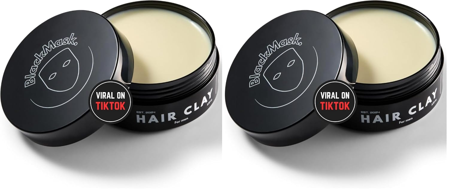 BlackMask Hair Clay for Men (3.52 oz) Matte Finish with Strong Hold, Hair Styling Clay, Adds Texture & Volume (Pack of 2)
