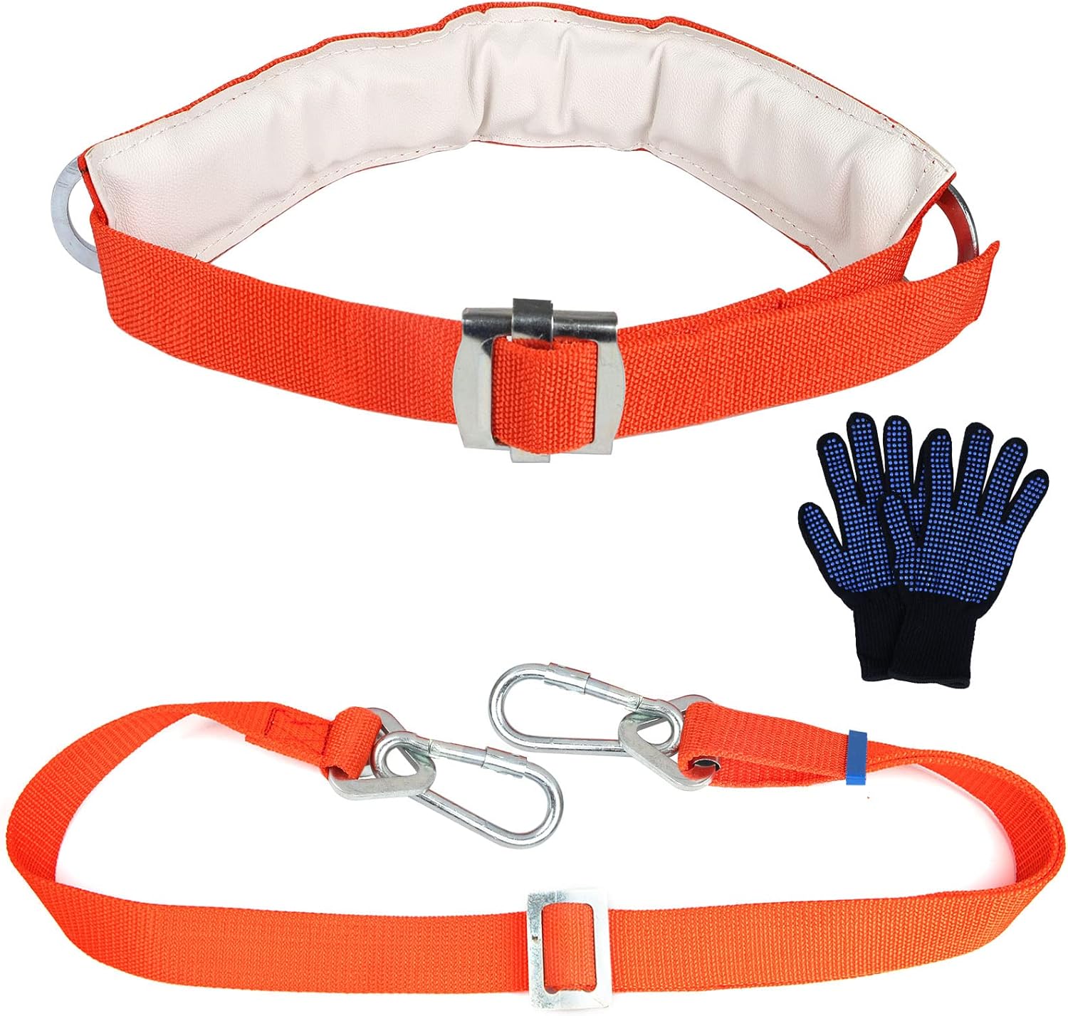Safety Belt with Adjustable Lanyard - Tree Climbing Belt Harness with Fall Protection, Ladder Safety Harness and Sports Gloves