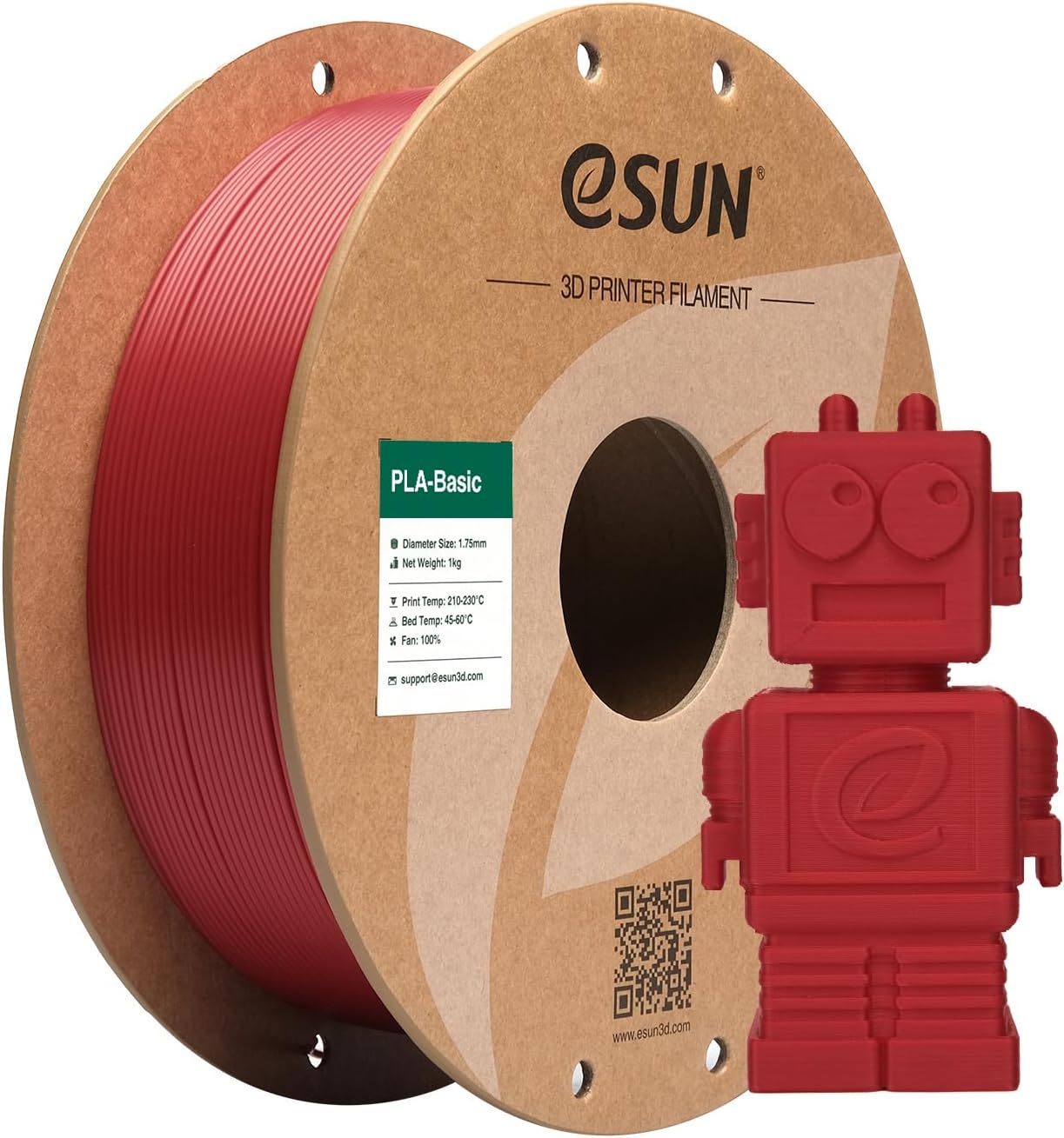 eSUN PLA Filament 1.75mm, PLA Basic Dimensional Accuracy +/- 0.05mm, 1KG Spool (2.2 LBS) Speedy Filament for 3D Printers,Fire Engine Red