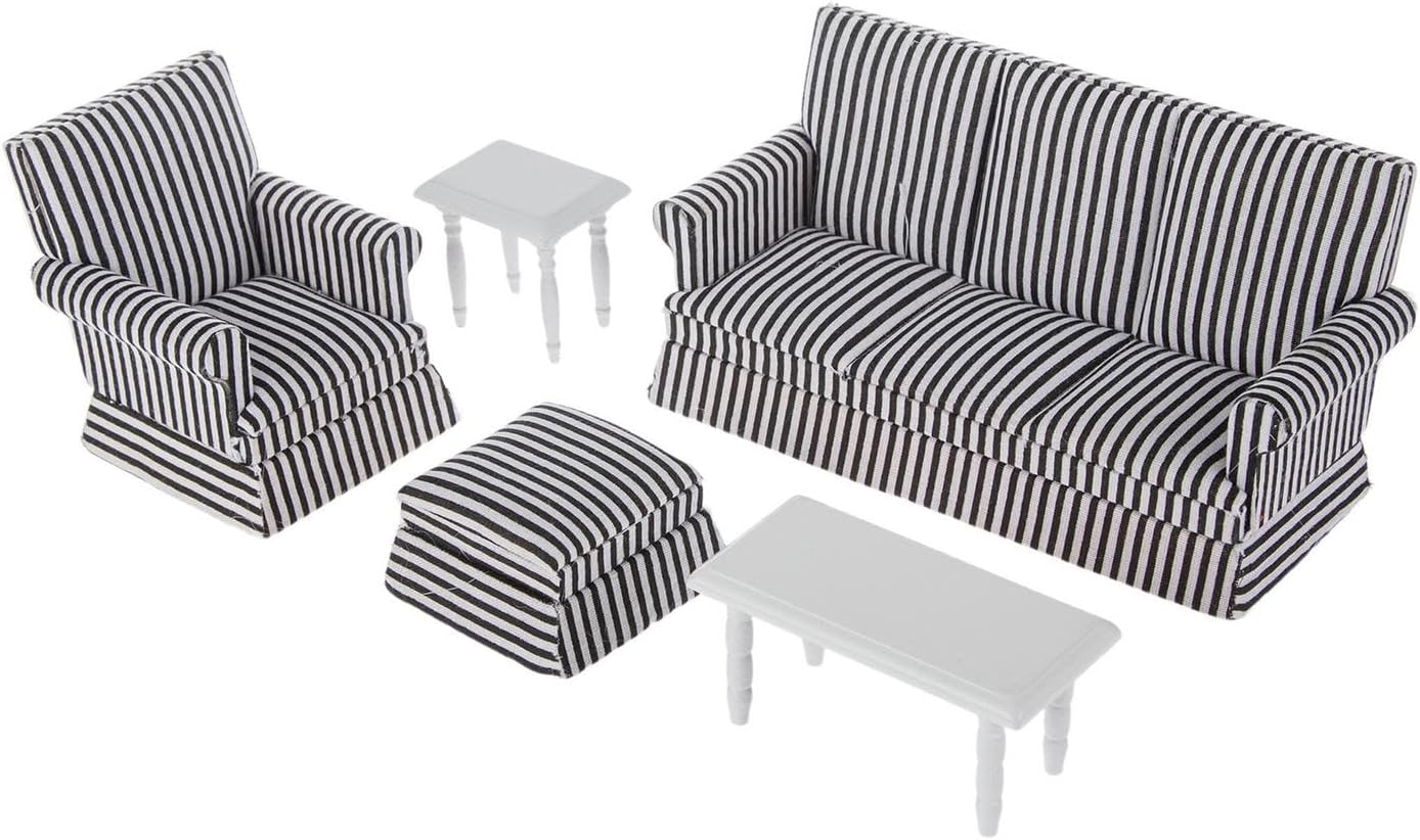 Hobby Lobby Dollhouse Miniature Furniture, 1:12 Scale (Striped Living Room Set)