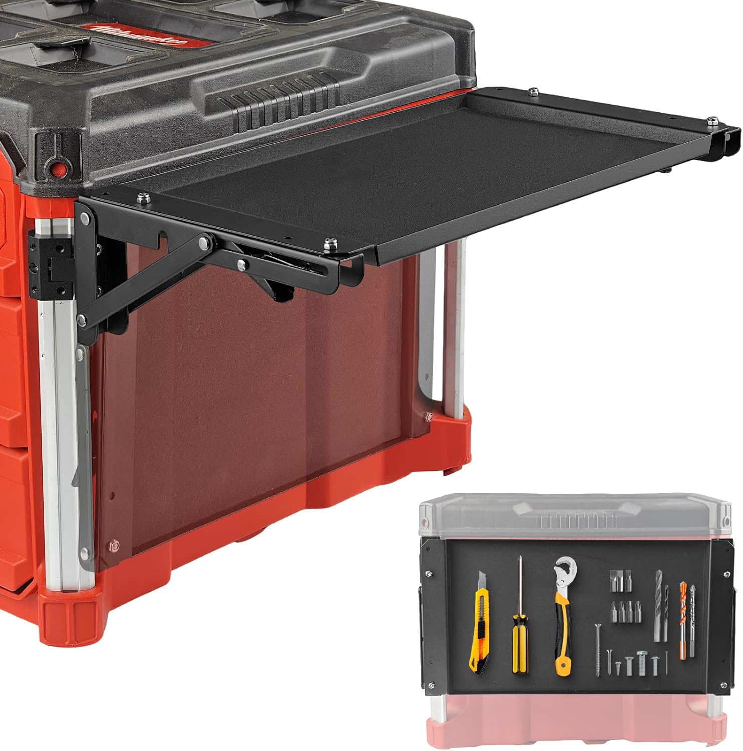Folding Magnetic Table Compatible with Milwaukee Packout Toolbox,Powerful Magnetic Tool Tray Side on Your PACKOUT System
