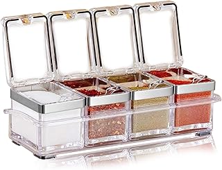 Aogist Kitchen Spice Pots 4 Pieces Clear Seasoning Box, Storage Container Condiment Jars Acrylic Seasoning Box with Cover and Spoon