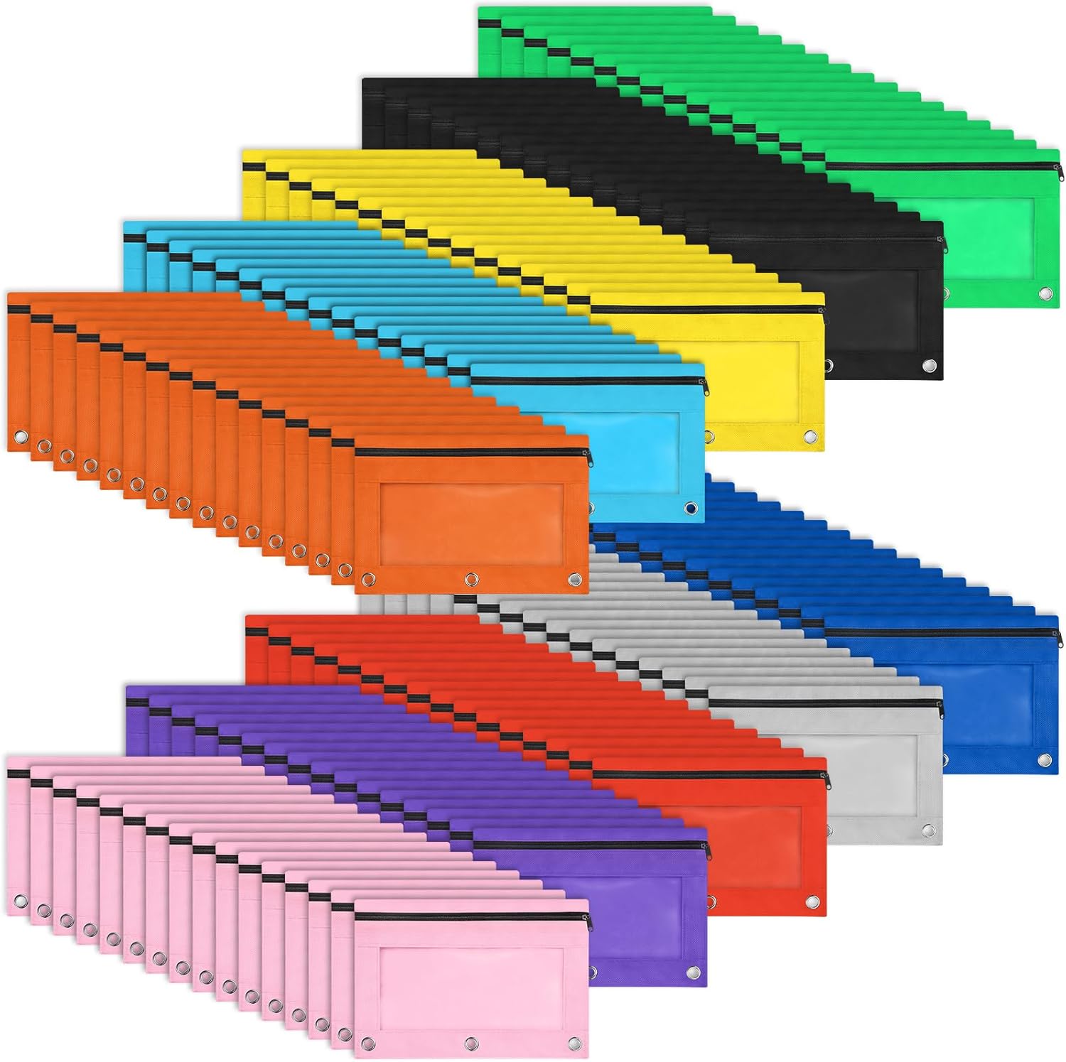160 Pack Pencil Pouch for 3 Ring Binder,10 Colors Pencil Pouch with Zipper,Clear Window Pencil Pouches for Classroom Bulk School and Office Supplies,Student Supplies Storage Bags