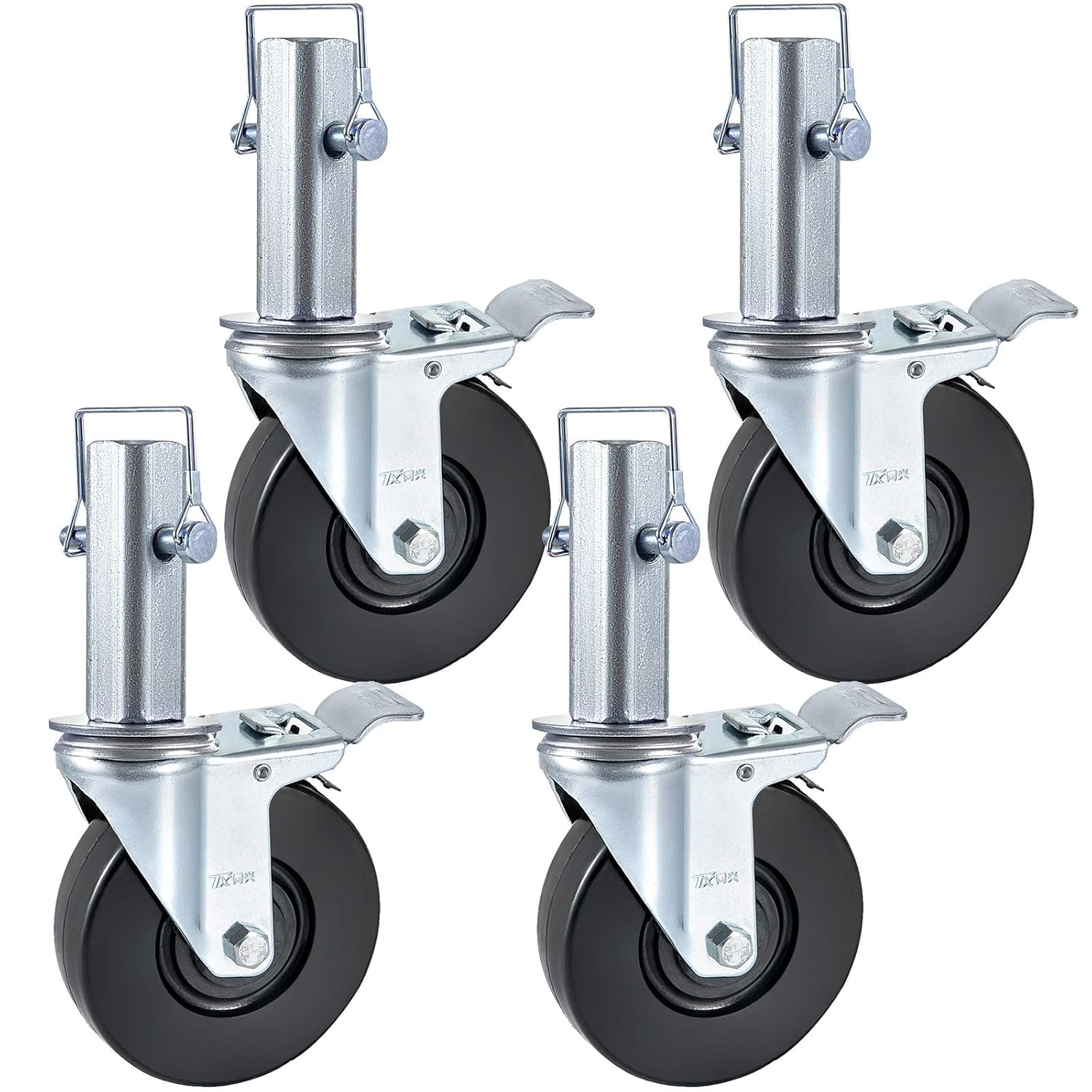 BestEquip 4 Pack 5Inch Scaffolding Rubber Swivel Caster Wheels with Dual Locking Heavy Duty Casters 1.26 Inch Square Stem 440LBS Capacity per Wheel