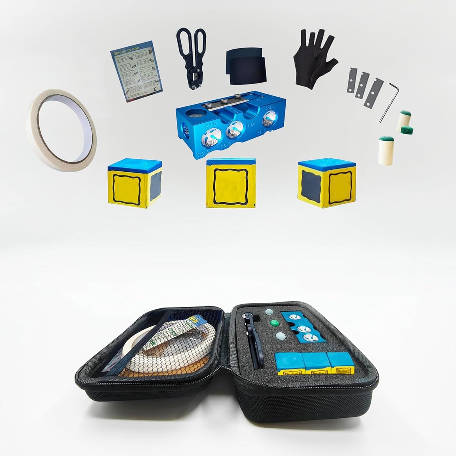 Juglok 11-in-1 Pool Cue Tips Replacement Kit - Professional Aluminum Alloy Cue Tip Repair & Shaping Tool, Portable Pool Stick Tips Replacement Kit with Snooker & 9-Ball Cue Tips