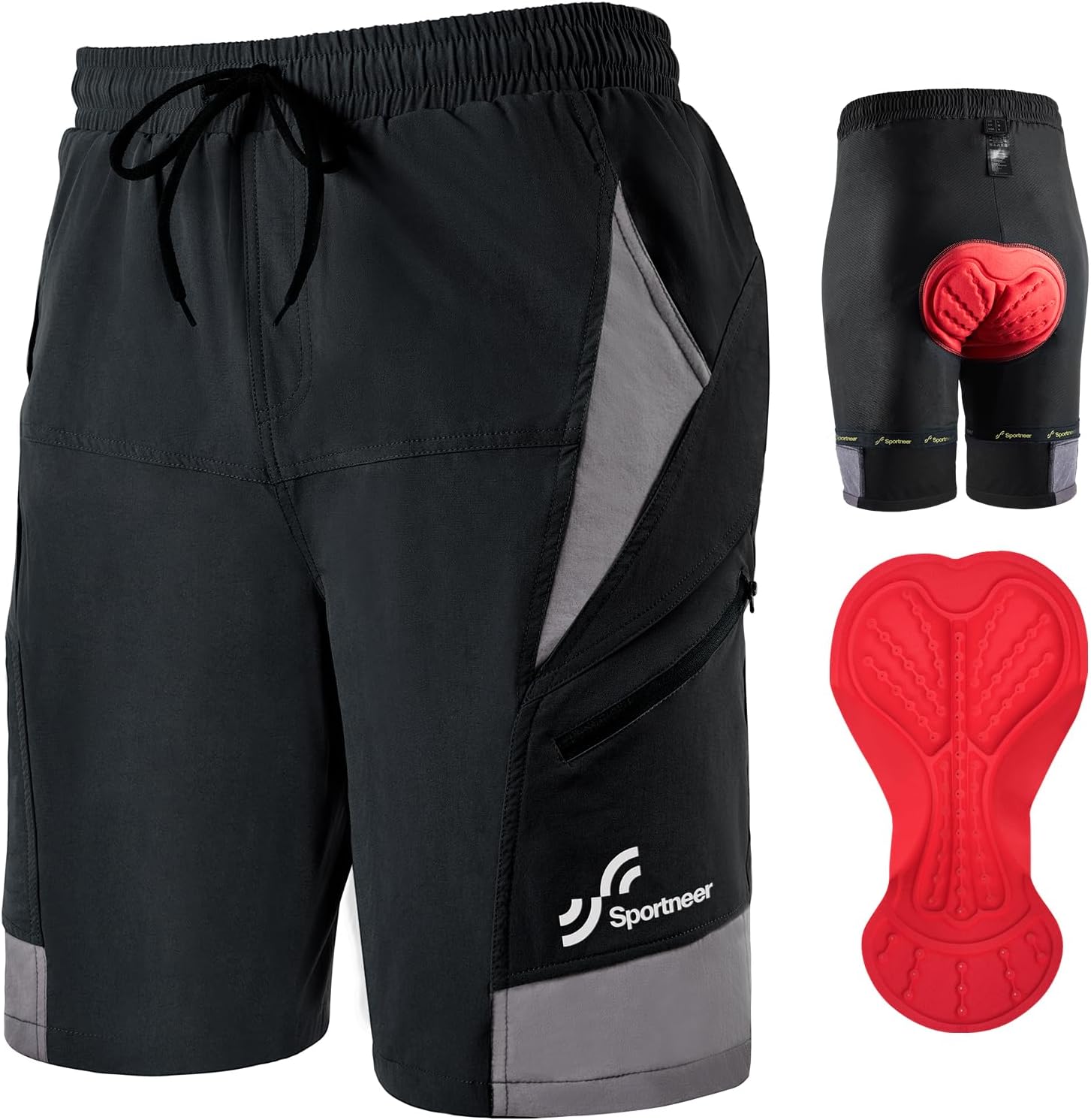 Sportneer Men's MTB Shorts MTB Shorts Padded Bike Shorts for Men, 3D Padded Mountain Cycling Shorts MTB Bike Sports for Outdoor Cycling