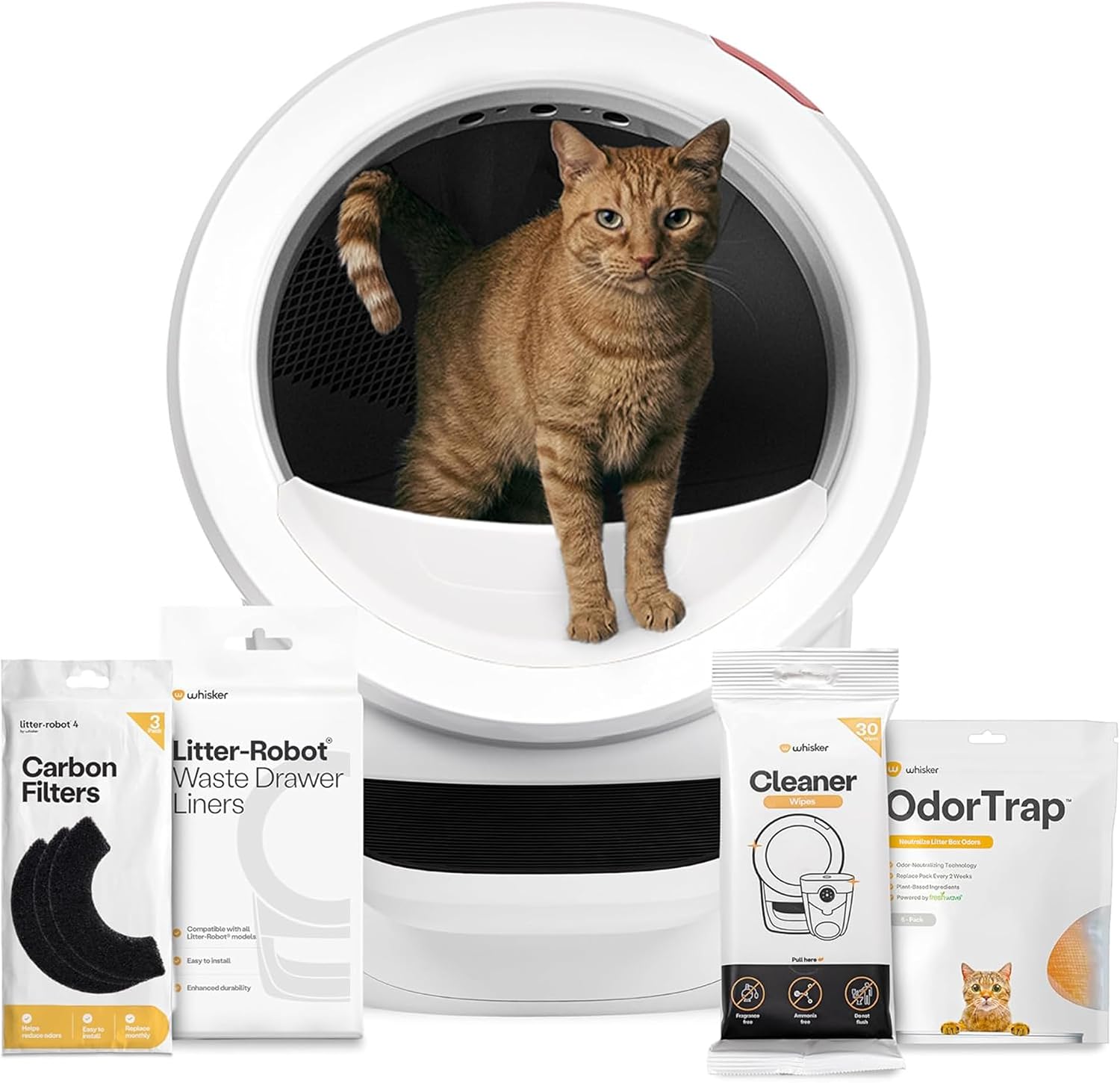 Whisker Litter-Robot 4 Self-Cleaning Cat Litter Box & Supply Bundle, White