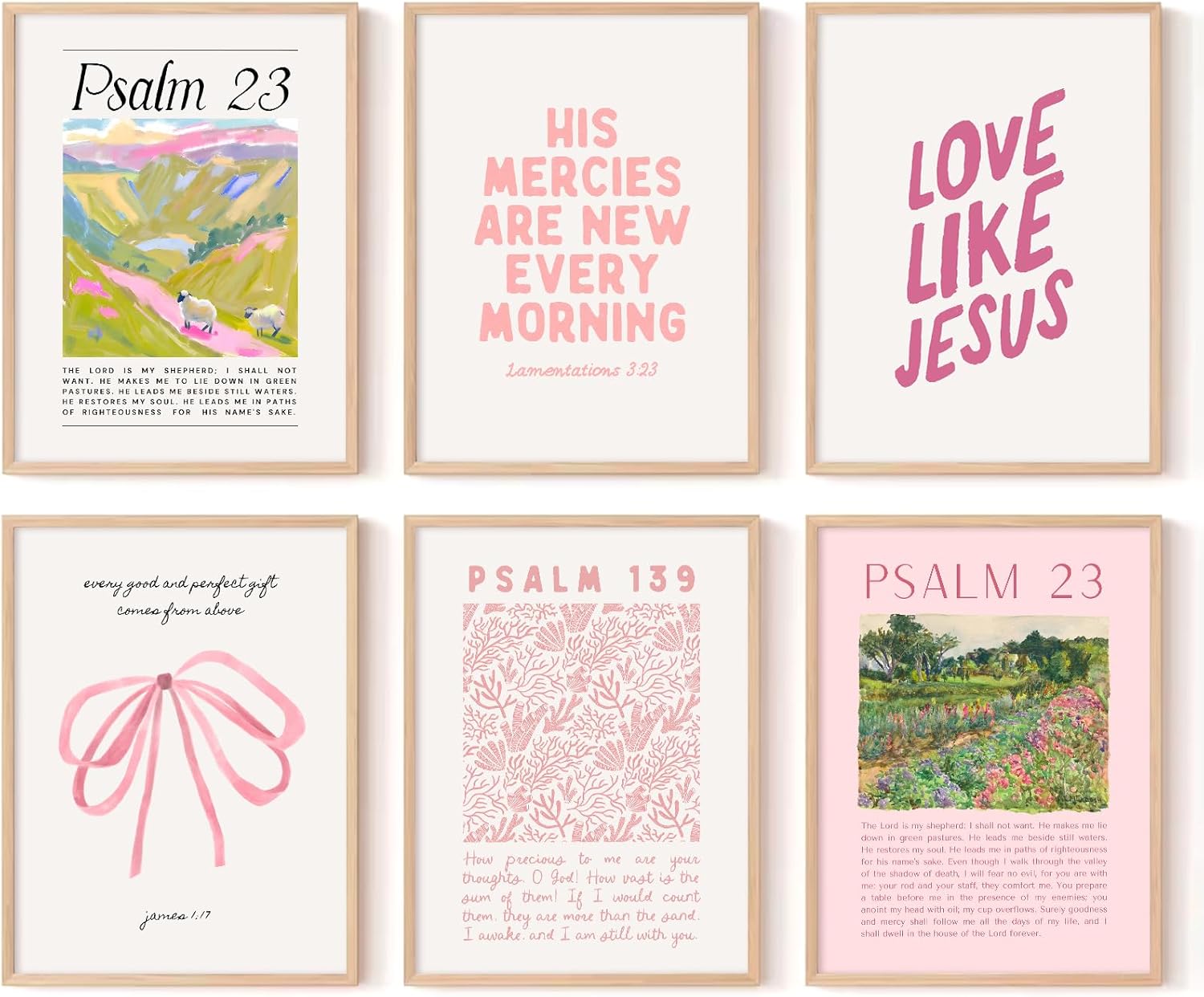 Pink Christian Wall Art Bible Verse Canvas Poster Floral Wall Decor Religious Pictures Girls Room Prints Scripture Poster Bundle Bow Artwork Trendy Preppy Painting for Bedroom 8x10 Inch Unframed