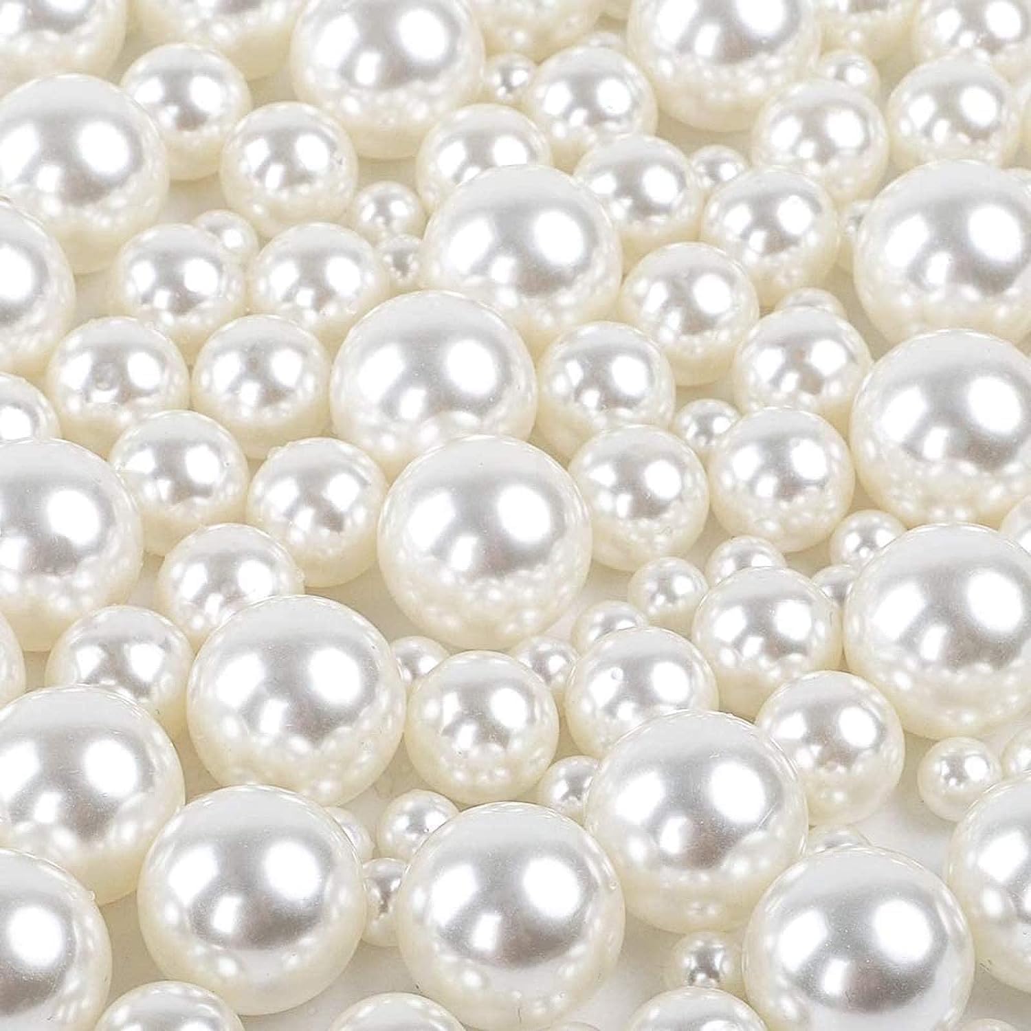 Quefe 150pcs Pearls for Crafts No Holes, Vase Filler Artificial Plastic Pearl Beads for Table Scatter, Wedding, Birthday Party, Home Decoration(8mm, 14mm, 20mm)