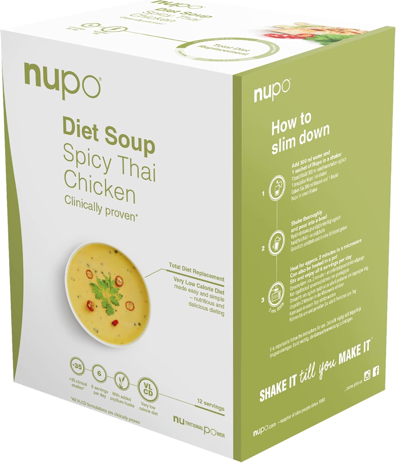 NUPO Diet Meal Replacement Gluten Free Spicy Thai Chicken Soup (12 Servings) | Very Low Calorie Diet Soups for Weight Loss | Clinically Proven Packaged Instant Soups for Efficient Weight Management