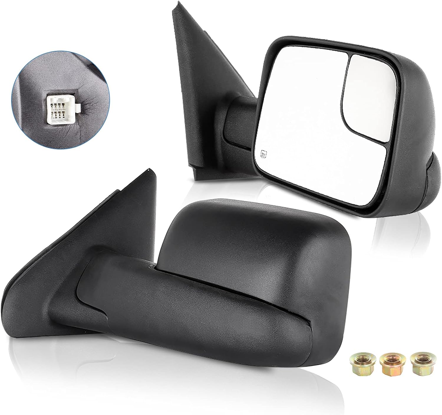 ECCPP Towing Mirrors fit 02-08 for Dodge for Ram 1500 03-09 for Dodge for Ram 2500 3500 Pickup Truck Power Heated Tow Folding Side View Black Mirror Pair Set Right Passenger and Left Driver Side