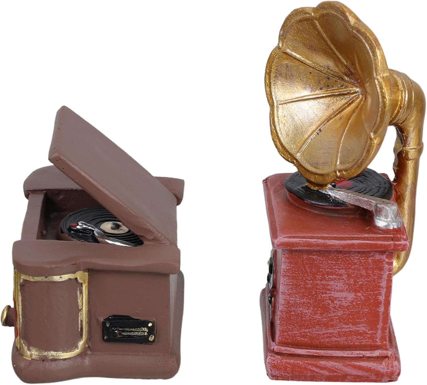 WESIEVYA 2pcs Mini Retro Turntable Figurines Vintage Phonograph Resin Models for Dollhouse Music Room Office Home Decor Educational Musical Instrument Accessories