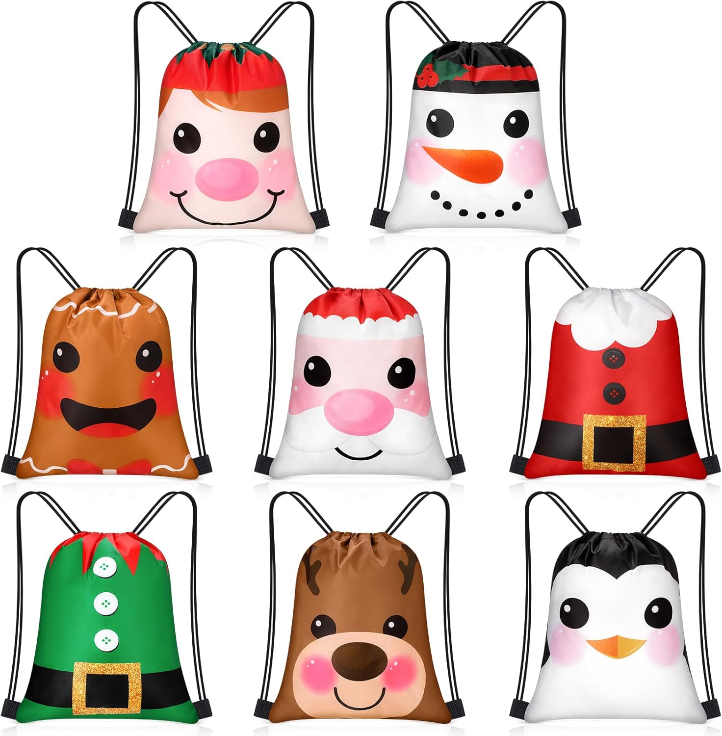 Censen 24 Pcs Christmas Drawstring Bag Bulk 12 x 10 Inch Waterproof Gingerbread Man Santa Elk Gift Party