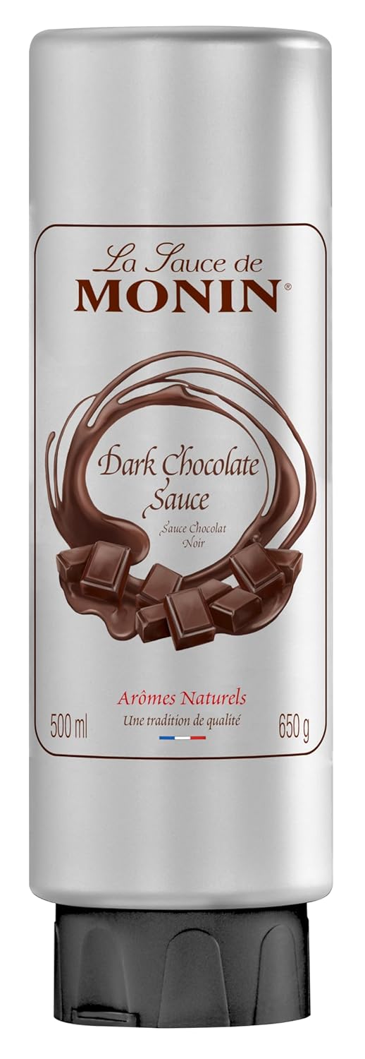 MONIN Premium Dark Chocolate Sauce 500ml for Frappes, Desserts, Cocktails, Hot Chocolates and Garnishes. Vegan, Allergen-Free. 100 Percent Natural Flavours