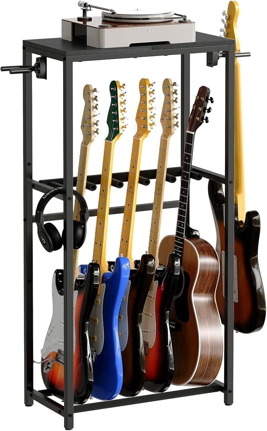 MAHANCRIS Guitar Stand for Acoustic Holder, Electric Guitar, Bass, Ukulele, Multiple Guitar Rack Holder, Floor Adjustable for Guitars, Guitar Amp Accessories, for Home Music Studio, Black AGSHB6501