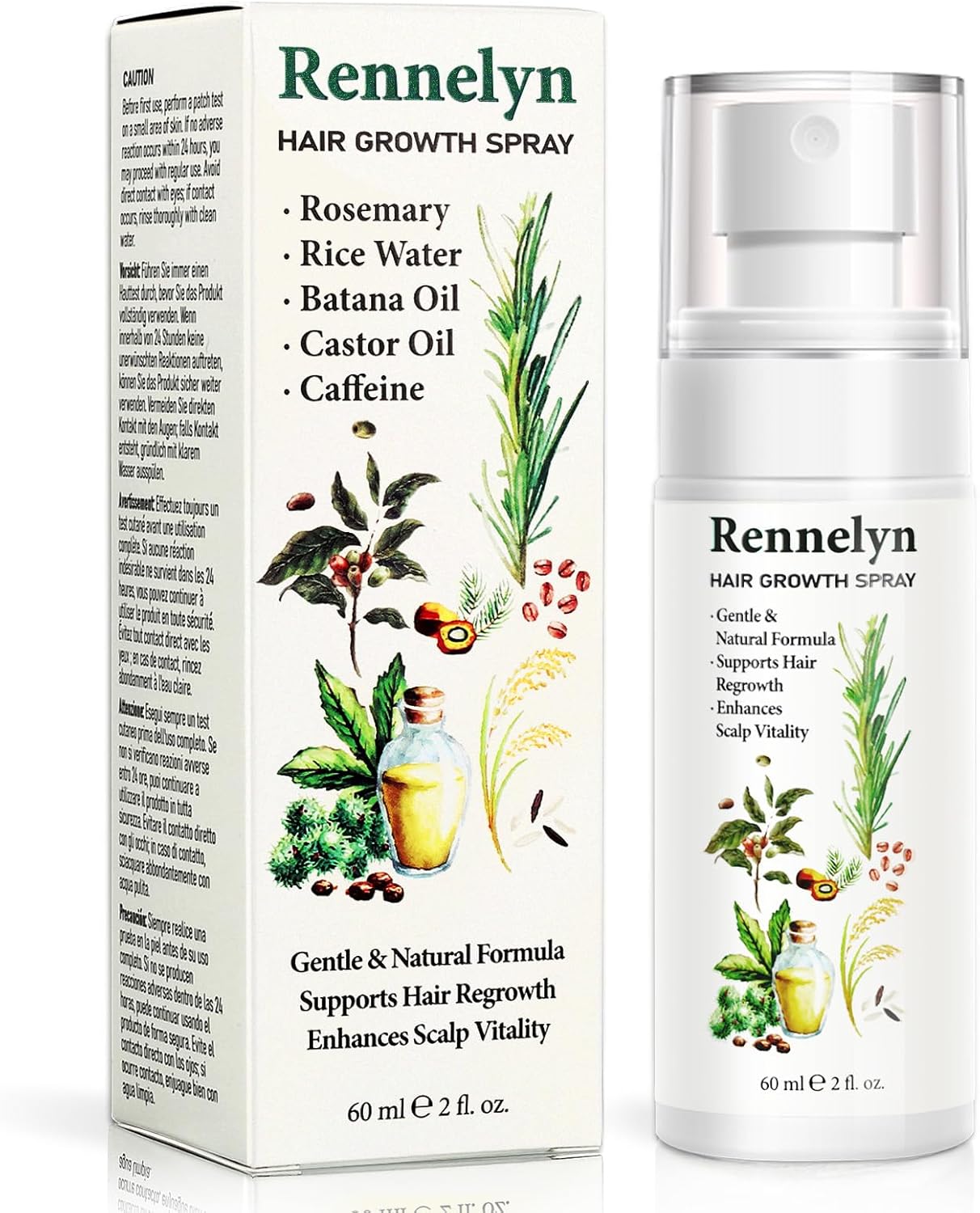 Natural Hair Growth Oil Spray: Rosemary Castor Batana Oil with Rice Water Lotion for Hair Growth and Thickening, 60 mL – Hair Loss Treatment For Women
