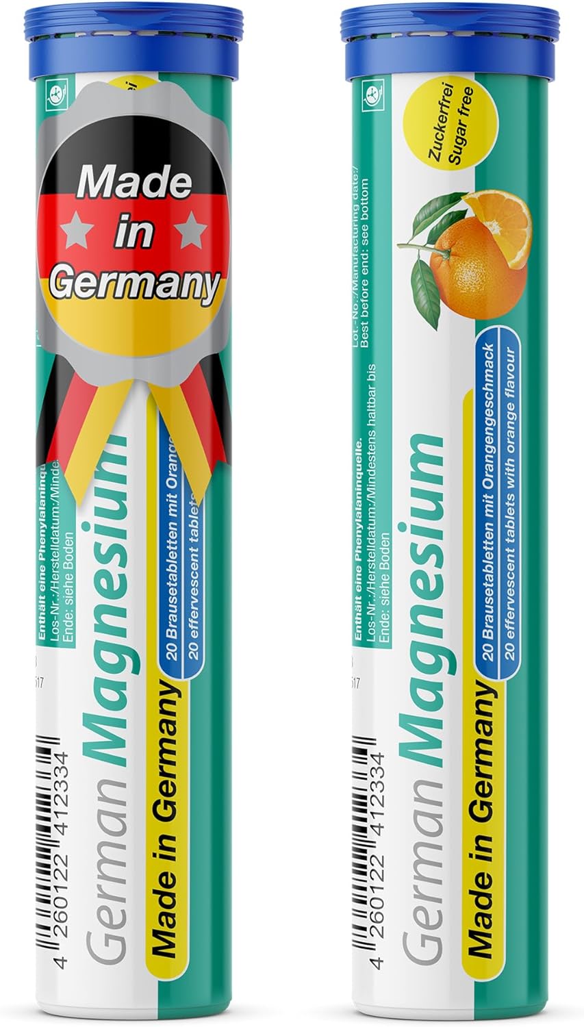 Magnesium 200 mg - 2 x 20 effervescent Tablets - Orange Flavor - T&D Pharma German Magnesium - Made in Germany