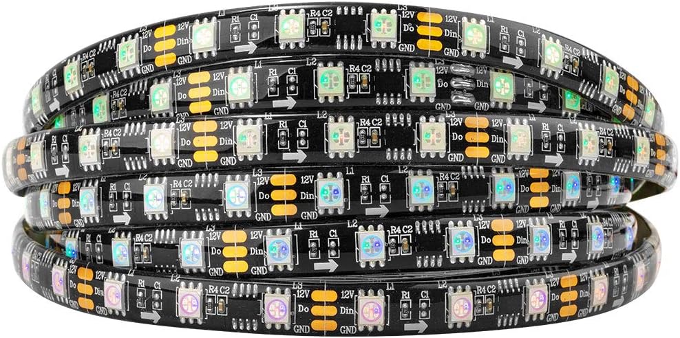 BTF-LIGHTING WS2811 IC=RGB+IC Addressable Dream Color LED Strip 16.4FT 60LEDs/m 20Pixels/m IP65 Splash Proof Black PCB Flexible DC12V Chasing Effect for Home Indoor Decor(No Adapter or Controller)