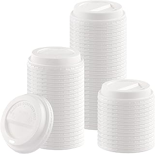 GUSTO [100 Count] Disposable Plastic Dome Lids for 10, 12, 16, & 20 oz. Paper Hot Coffee Cup - White (Formerly Comfy Package)